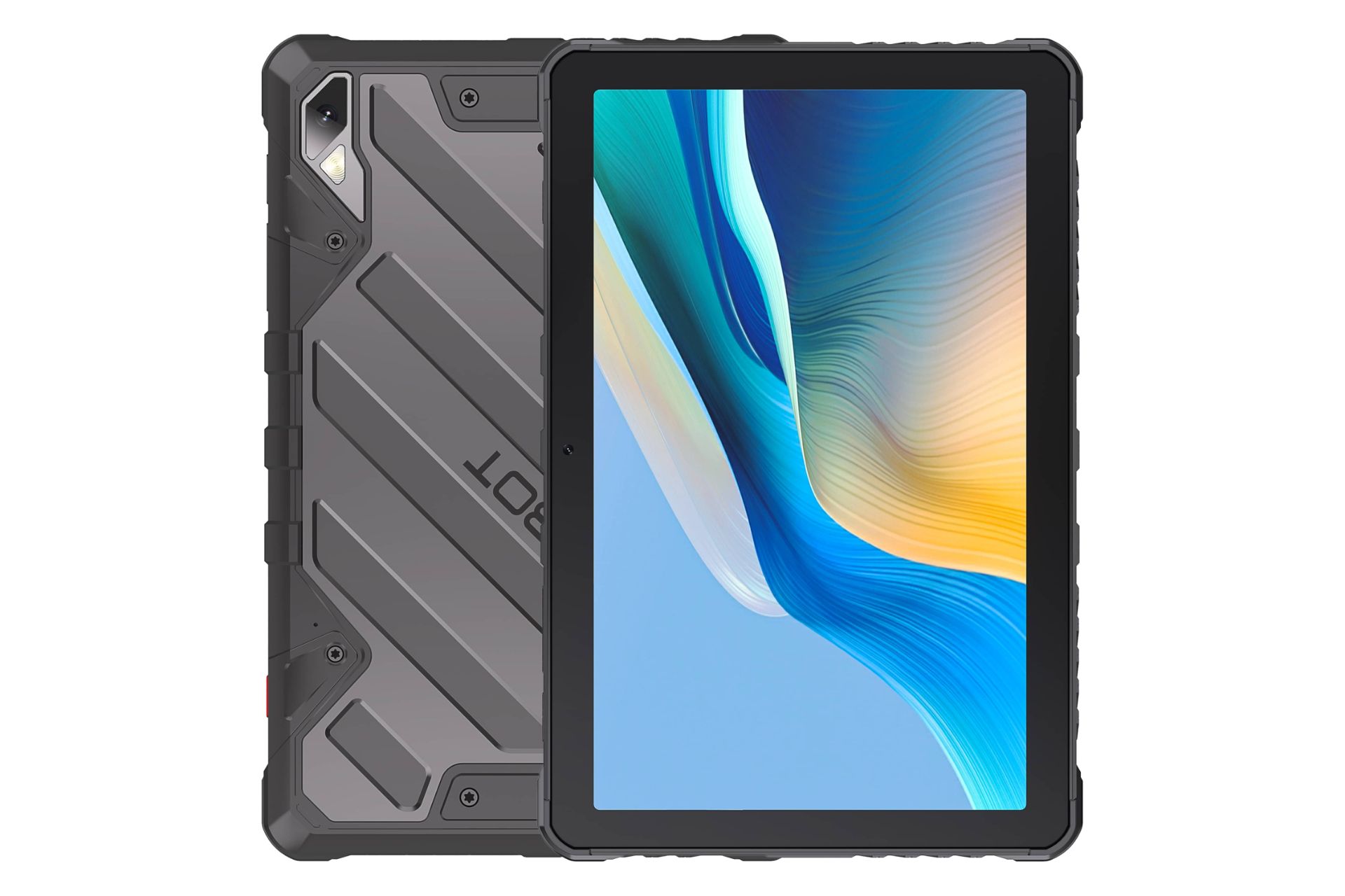 نمای کلی تبلت کوبوت تب KingKong 2 با نمایشگر روشن و نمایش لوگو و دوربین پنل پشت