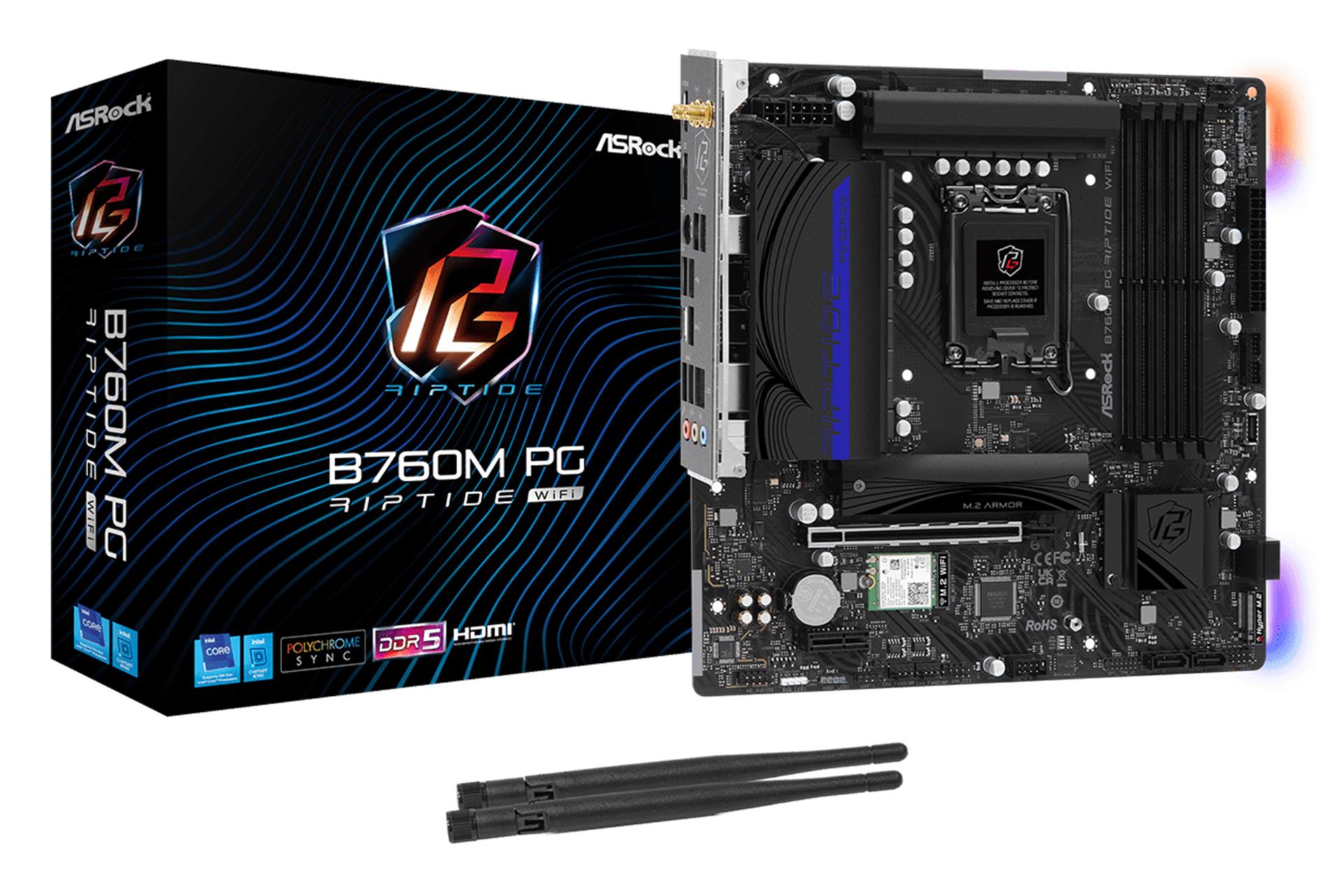 مادربرد ازراک ASRock B760M PG Riptide WiFi به همراه آنتن وای فای و جعبه