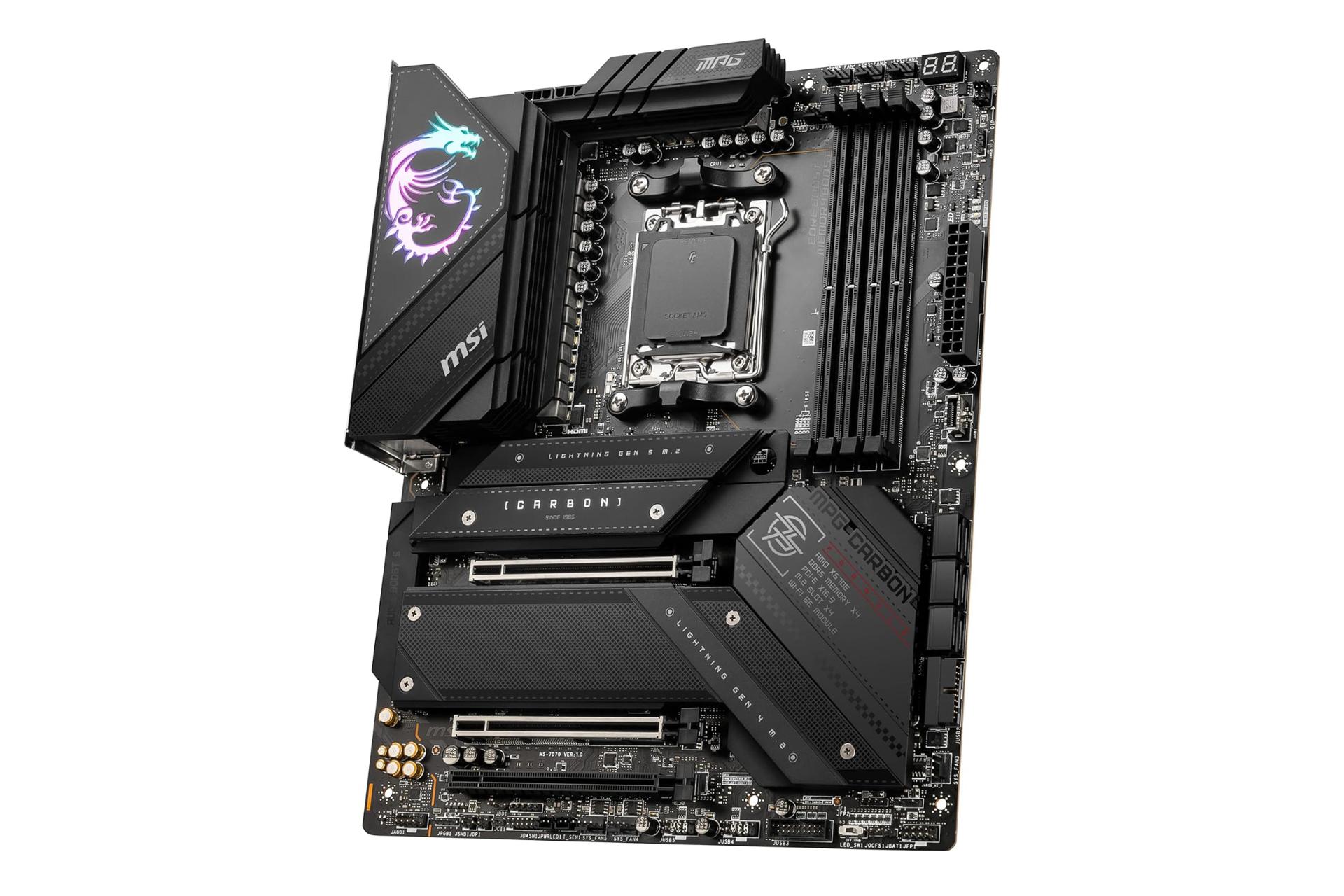 نمای کناری مادربرد ام اس آی MSI MPG X670E CARBON WIFI