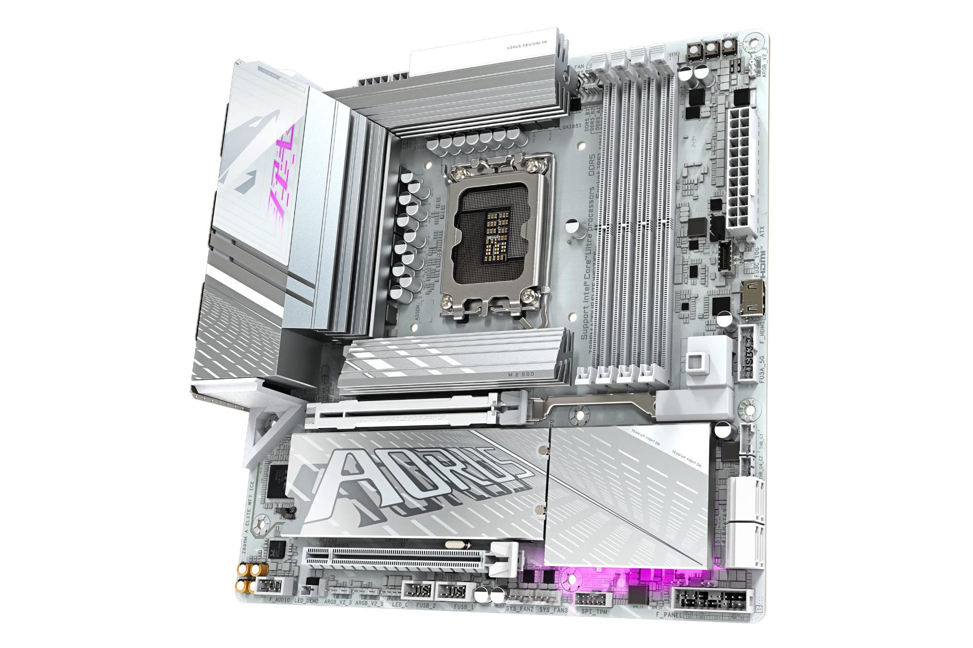 نمای کناری مادربرد گیگابایت GIGABYTE Z890M AORUS ELITE WIFI7 ICE