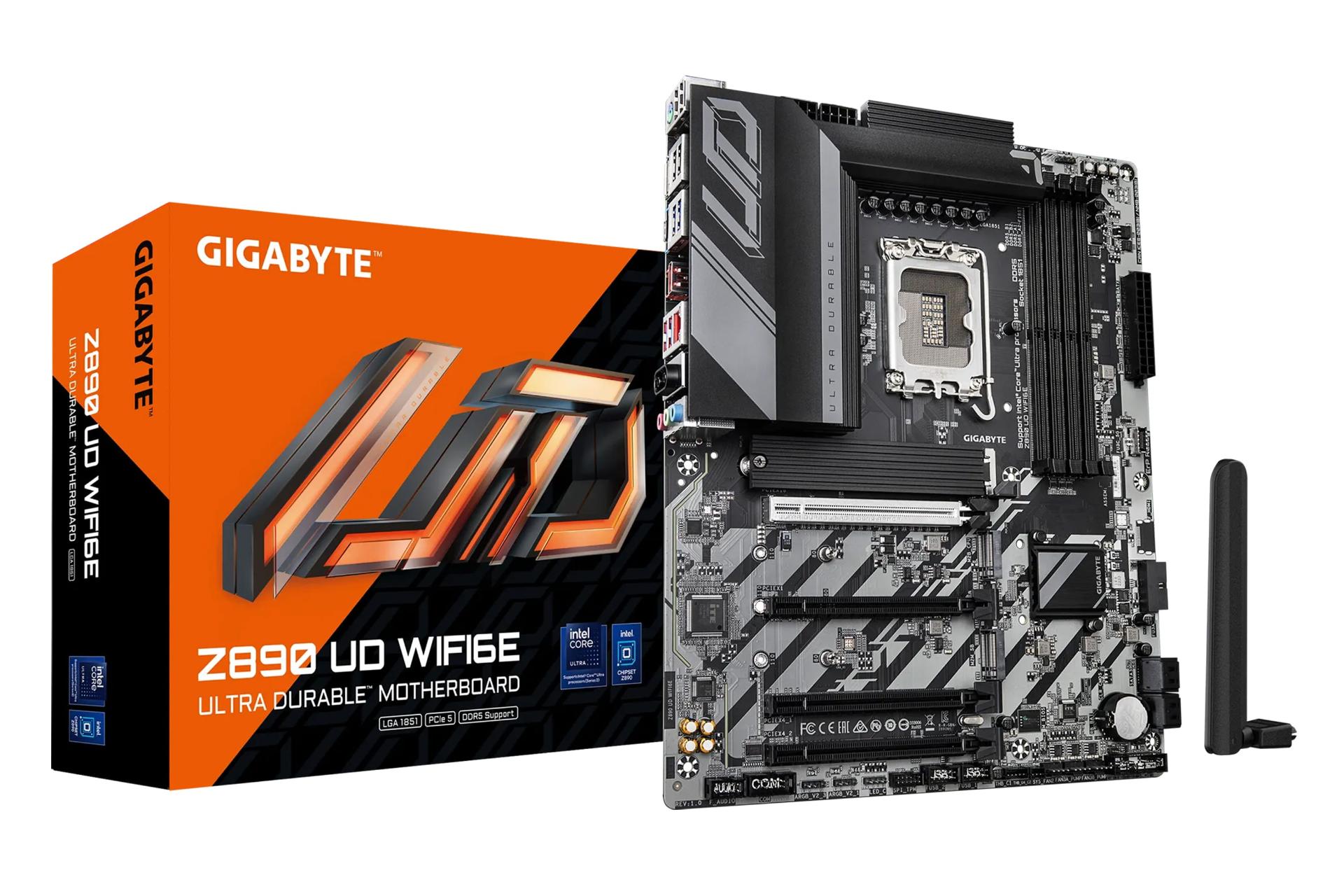 مادربرد گیگابایت GIGABYTE Z890 UD WIFI6E به همراه آنتن وای فای و جعبه