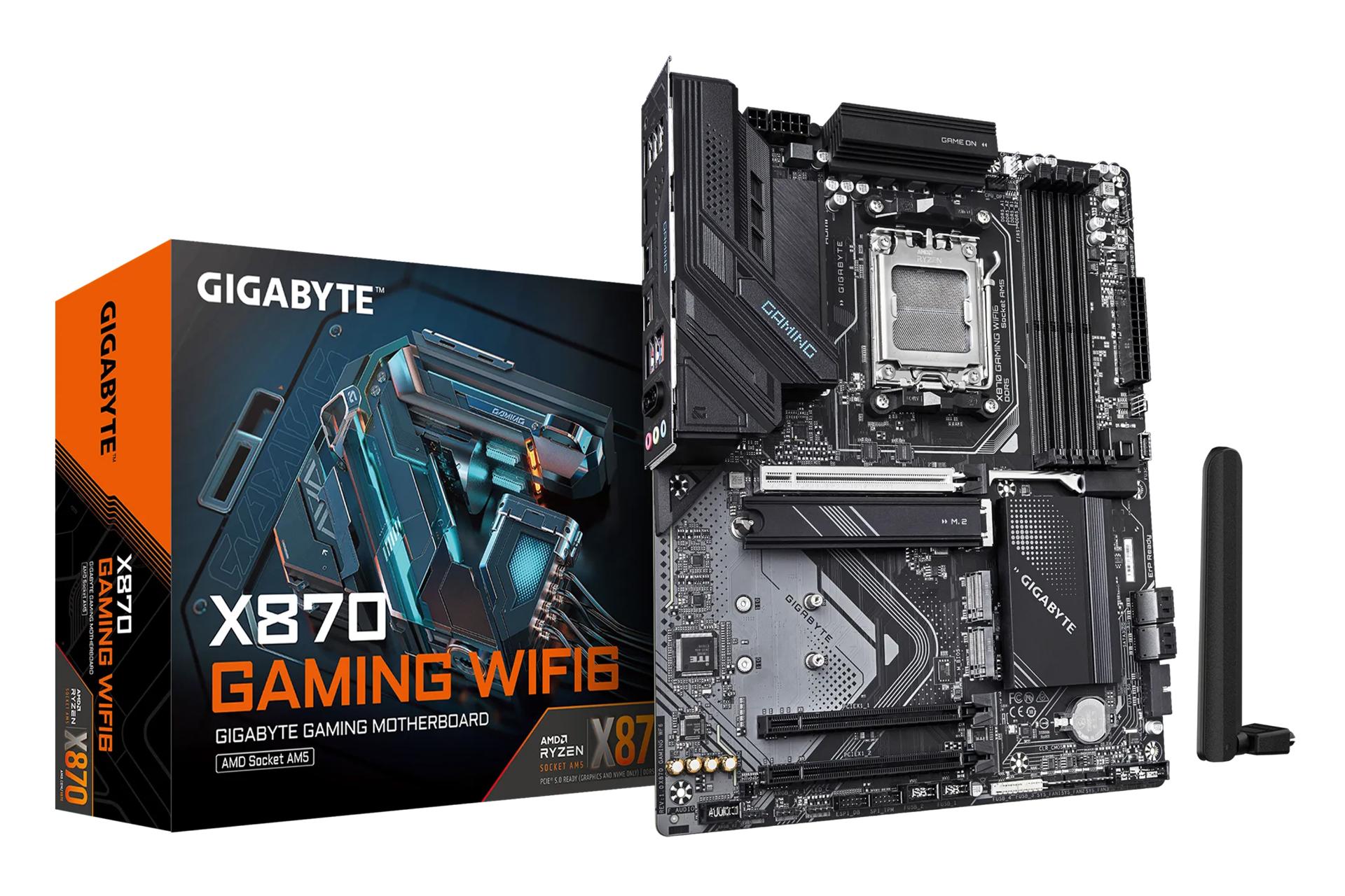 مادربرد گیگابایت GIGABYTE X870 GAMING WIFI6 به همراه آنتن وای فای و جعبه