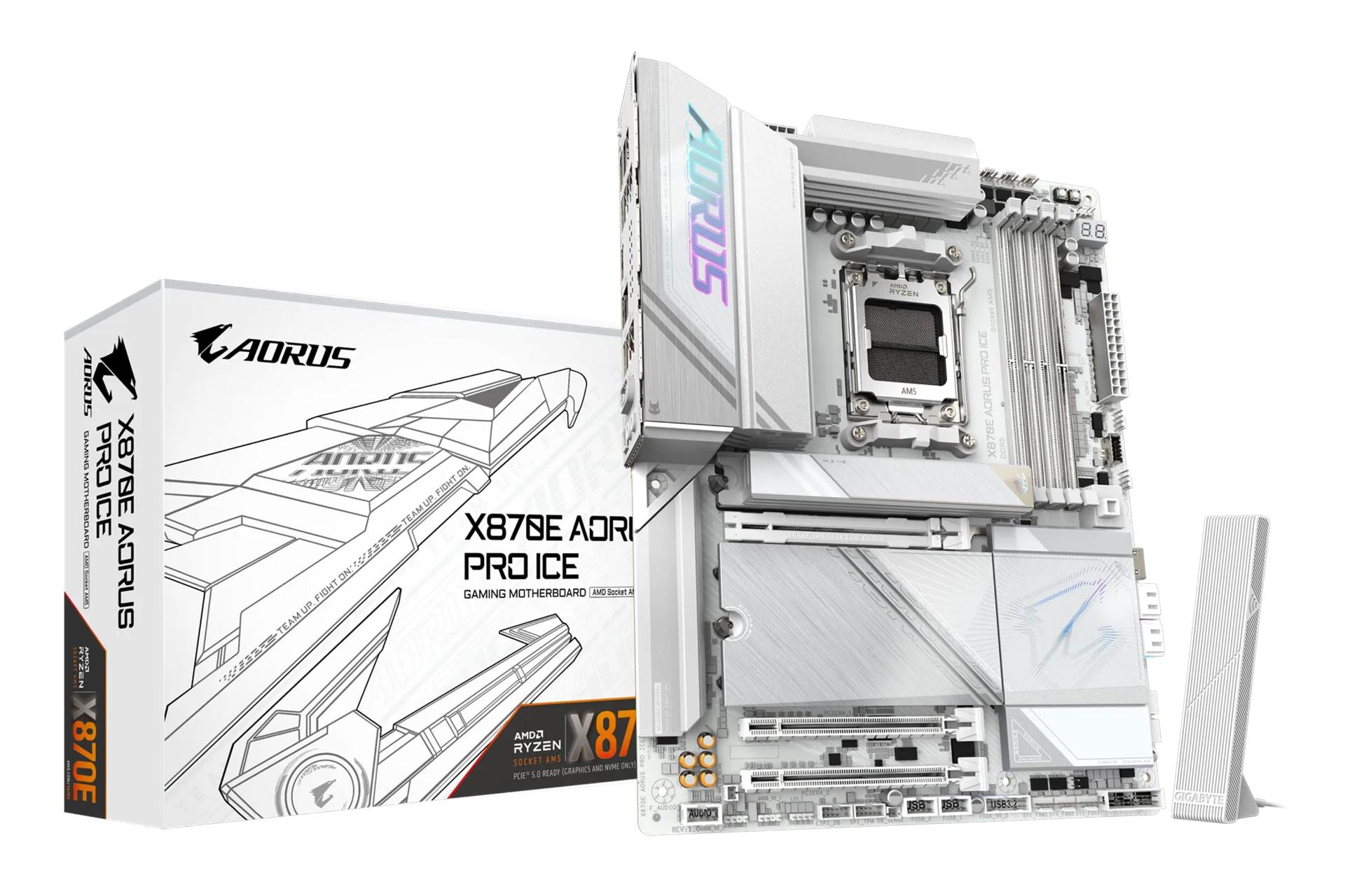 مادربرد گیگابایت GIGABYTE X870E AORUS PRO ICE (rev. 1.0) به همراه آنتن وای فای و جعبه