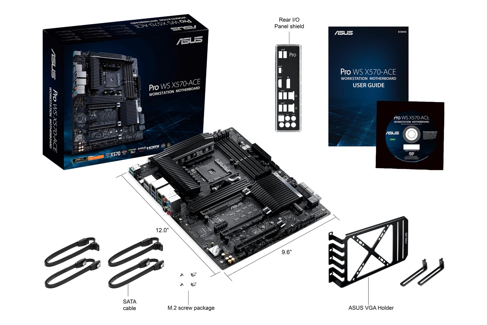 مادربرد ایسوس ASUS Pro WS X570-ACE با جعبه و اقلام همراه