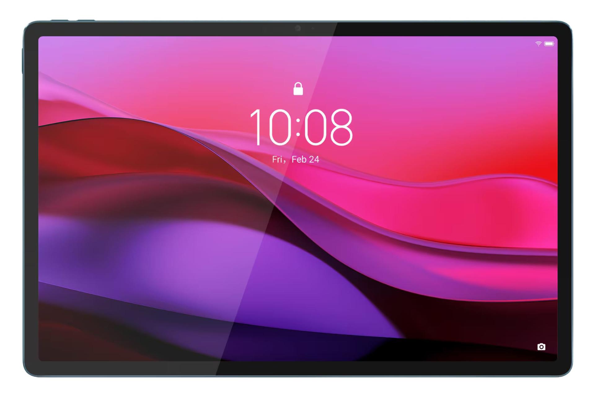نمای پنل جلوی تبلت یوگا تب پلاس لنوو / Lenovo Yoga Tab Plus با نمایش حاشیه‌های نمایشگر و دوربین سلفی
