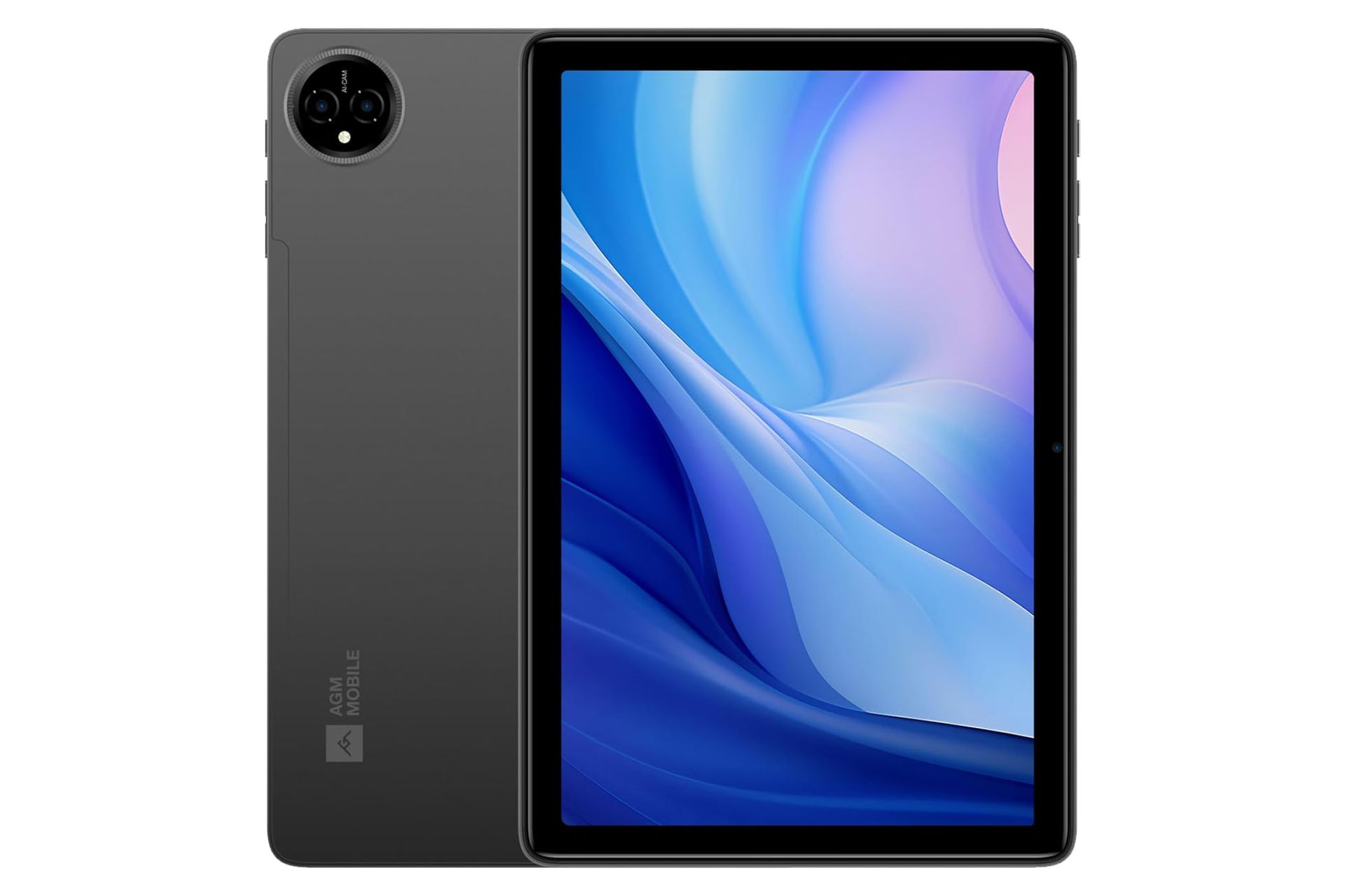 نمای کلی تبلت پد T3 ای جی ام / AGM PAD T3 با نمایشگر روشن و نمایش لوگو و دوربین پنل پشت