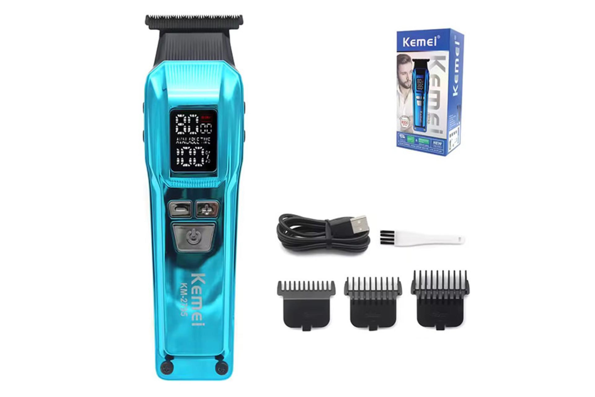 ماشین اصلاح و ریش تراش کیمی Kemei KM-2795 نمای جلو با لوازم همراه