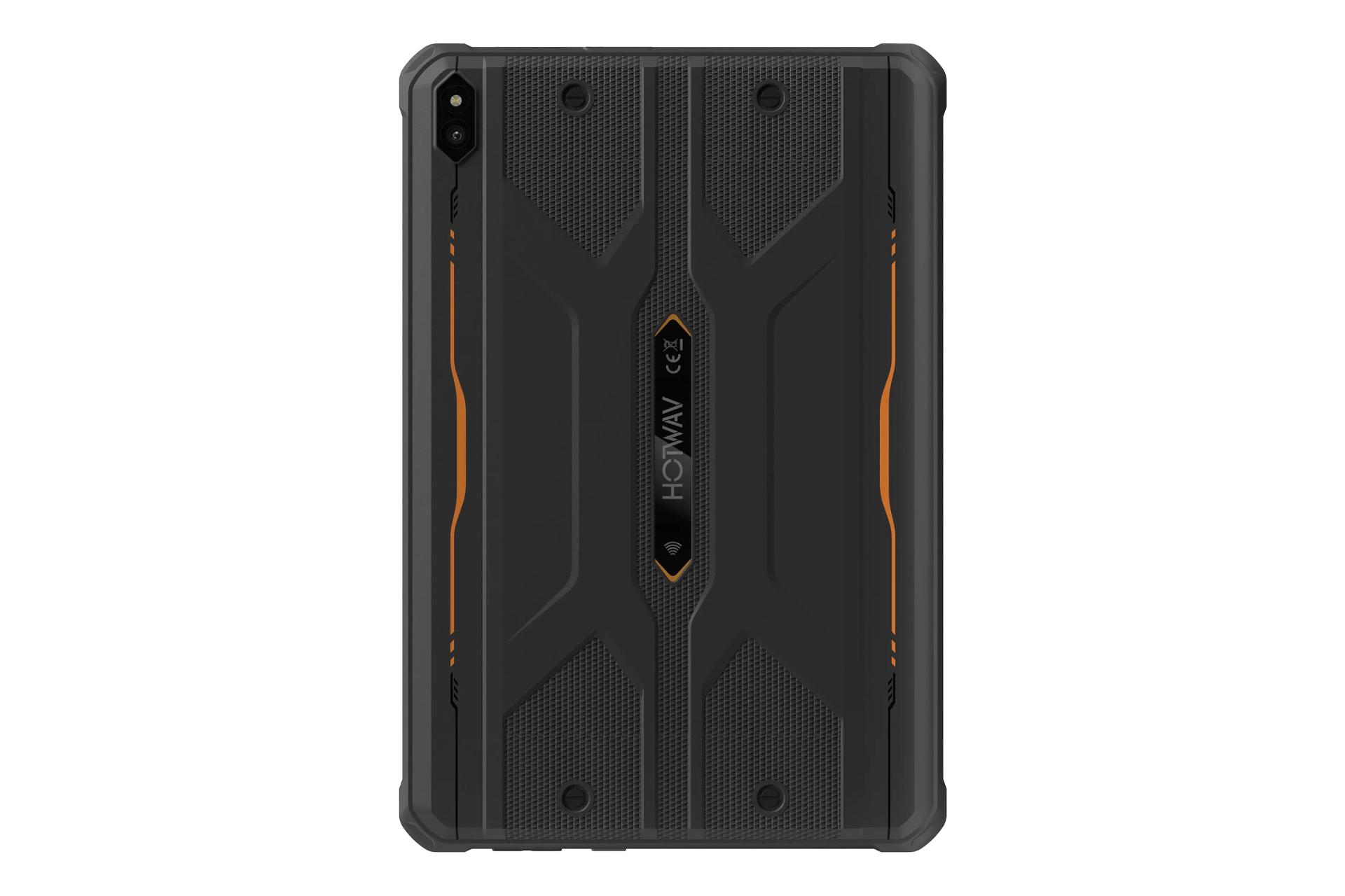 نمای پنل پشت تبلت R10 پرو هات ویو / HOTWAV R10 Pro با نمایش دوربین و لوگو رنگ مشکی و نارنجی