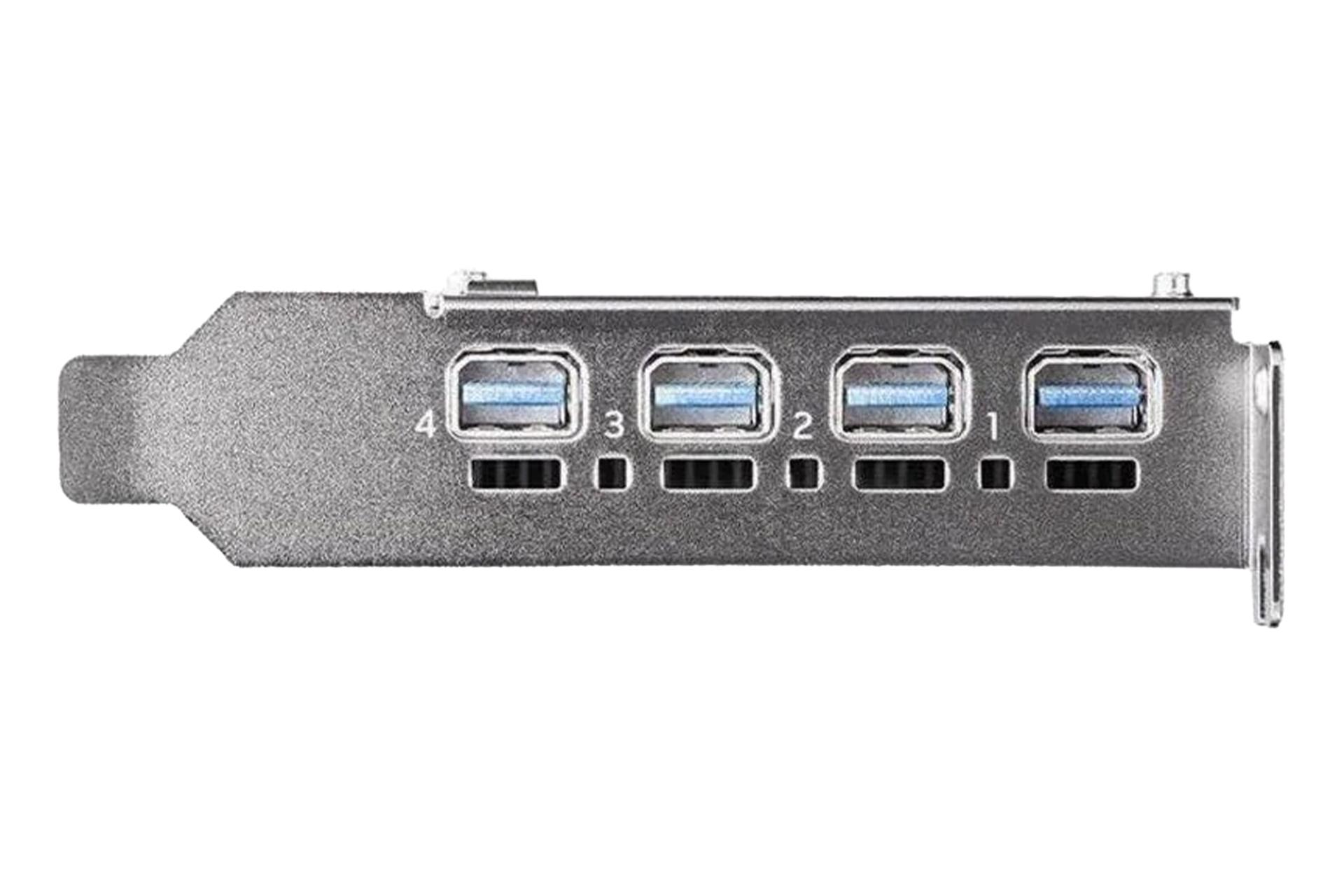 نمای براکت پشت کارت گرافیک انویدیا RTX A1000 با نمایش خروجی‌های تصویر