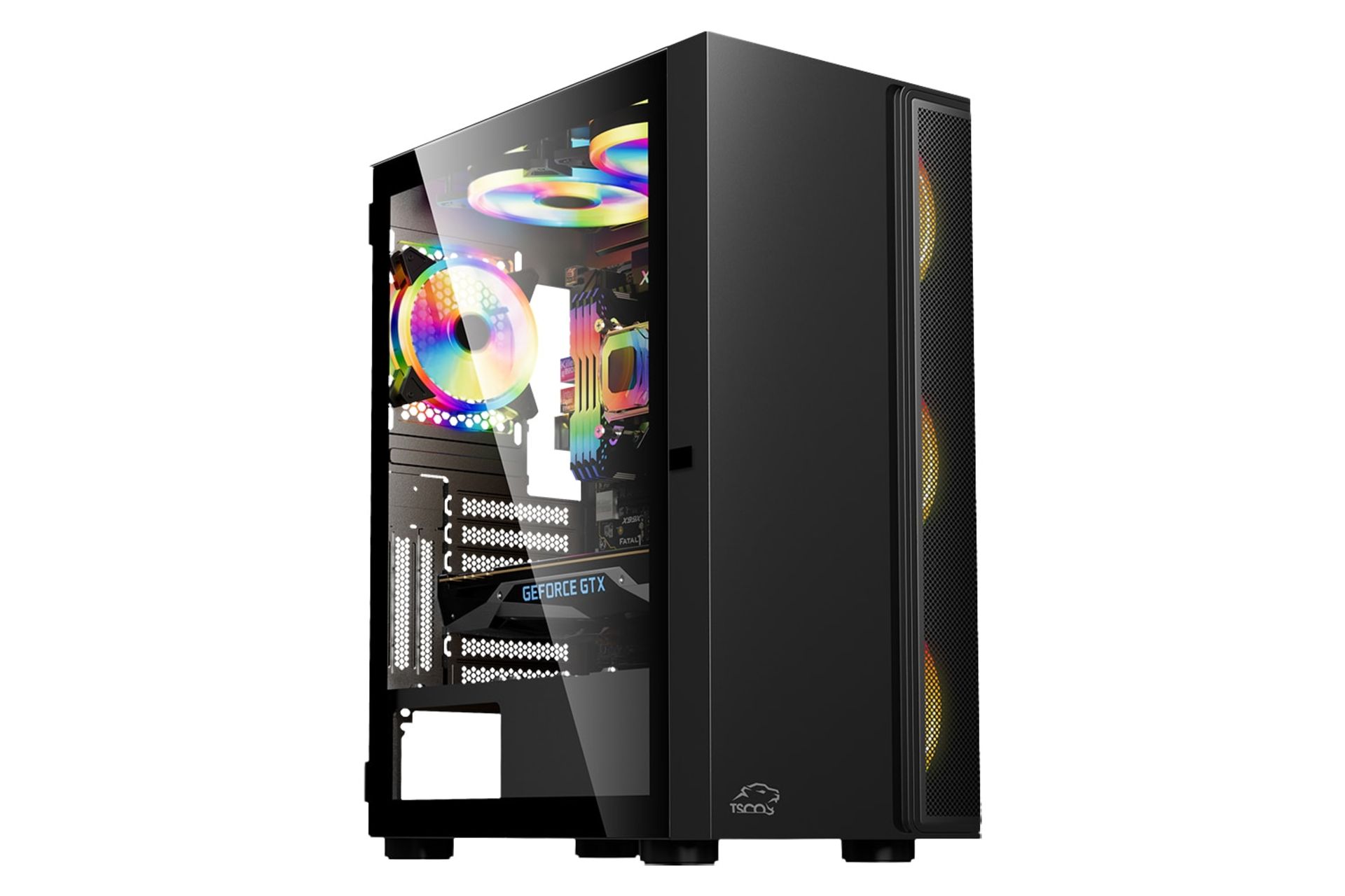 نمای نیمرخ کیس کامپیوتر تسکو GC 4488 با نمایش پنل کناری و لوگوی پنل جلو