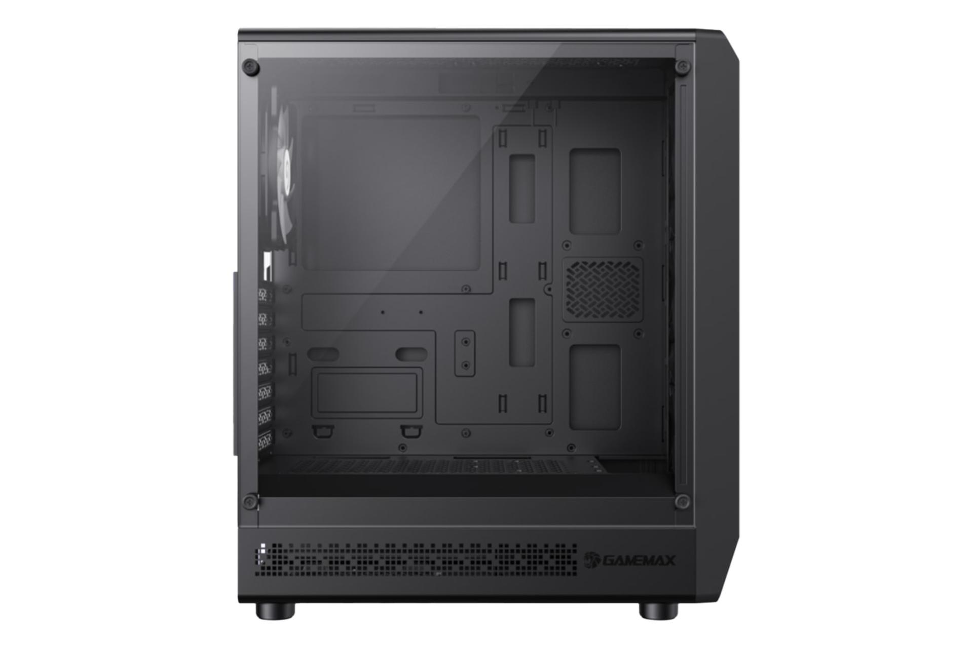 نمای داخلی پنل سمت چپ کیس کامپیوتر گیم‌ مکس Forge AB با نمایش محل نصب مادربرد