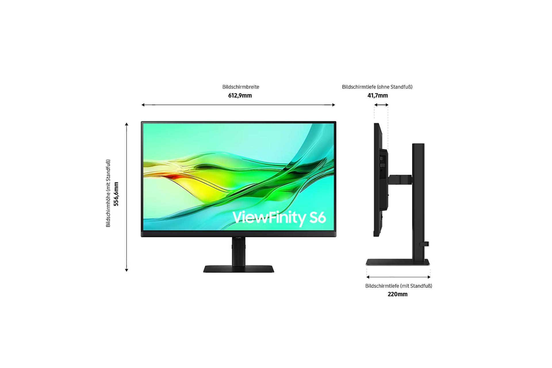 ابعاد و اندازه مانیتور سامسونگ 27 اینچ مدل ViewFinity S6 S27D606E