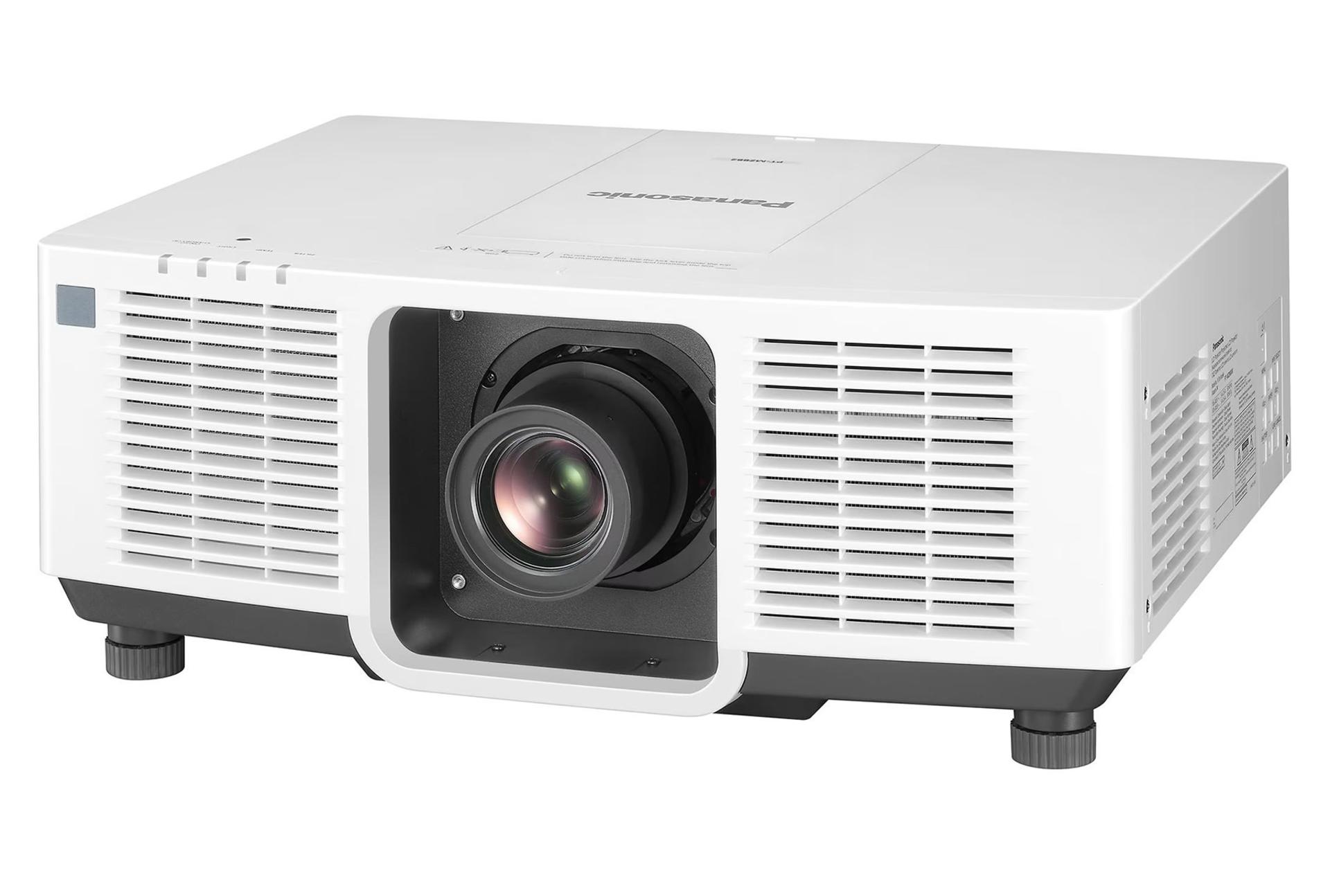ویدیو پروژکتور پاناسونیک Panasonic PT-MZ882 رنگ سفید نمای جلو و راست