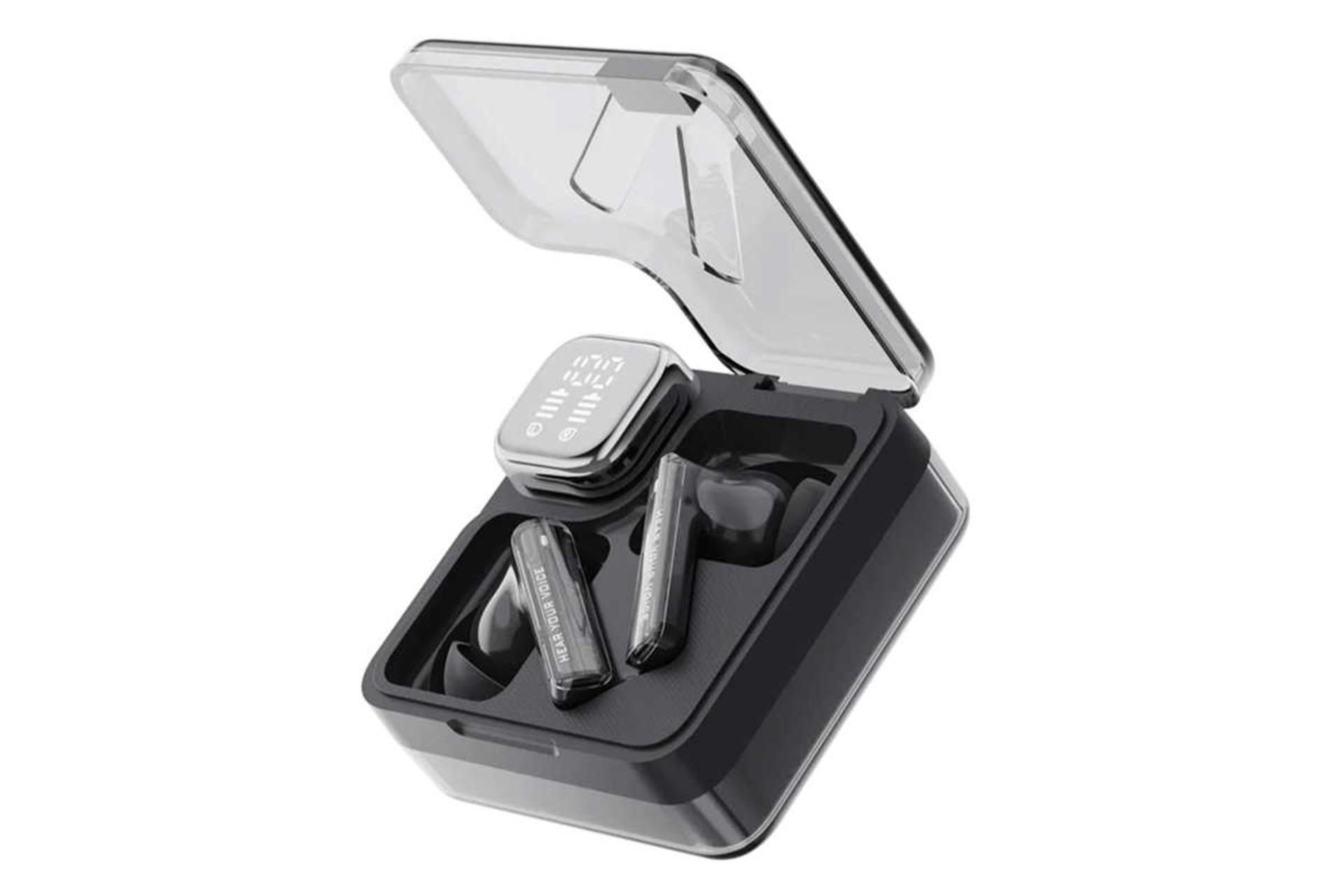 محفظه شارژ ایرباد بی سیم کیو سی وای MeloBuds Neo رنگ مشکی