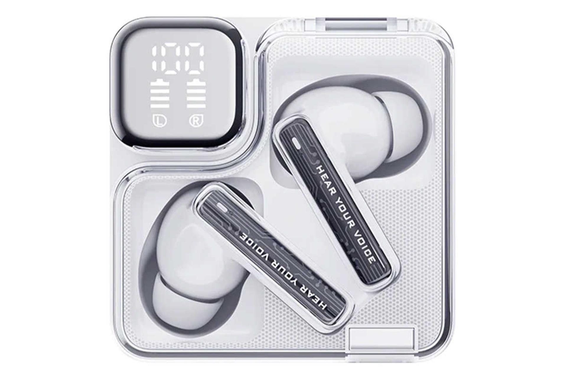 نمای بالای ایرباد بی سیم کیو سی وای MeloBuds Neo رنگ سفید