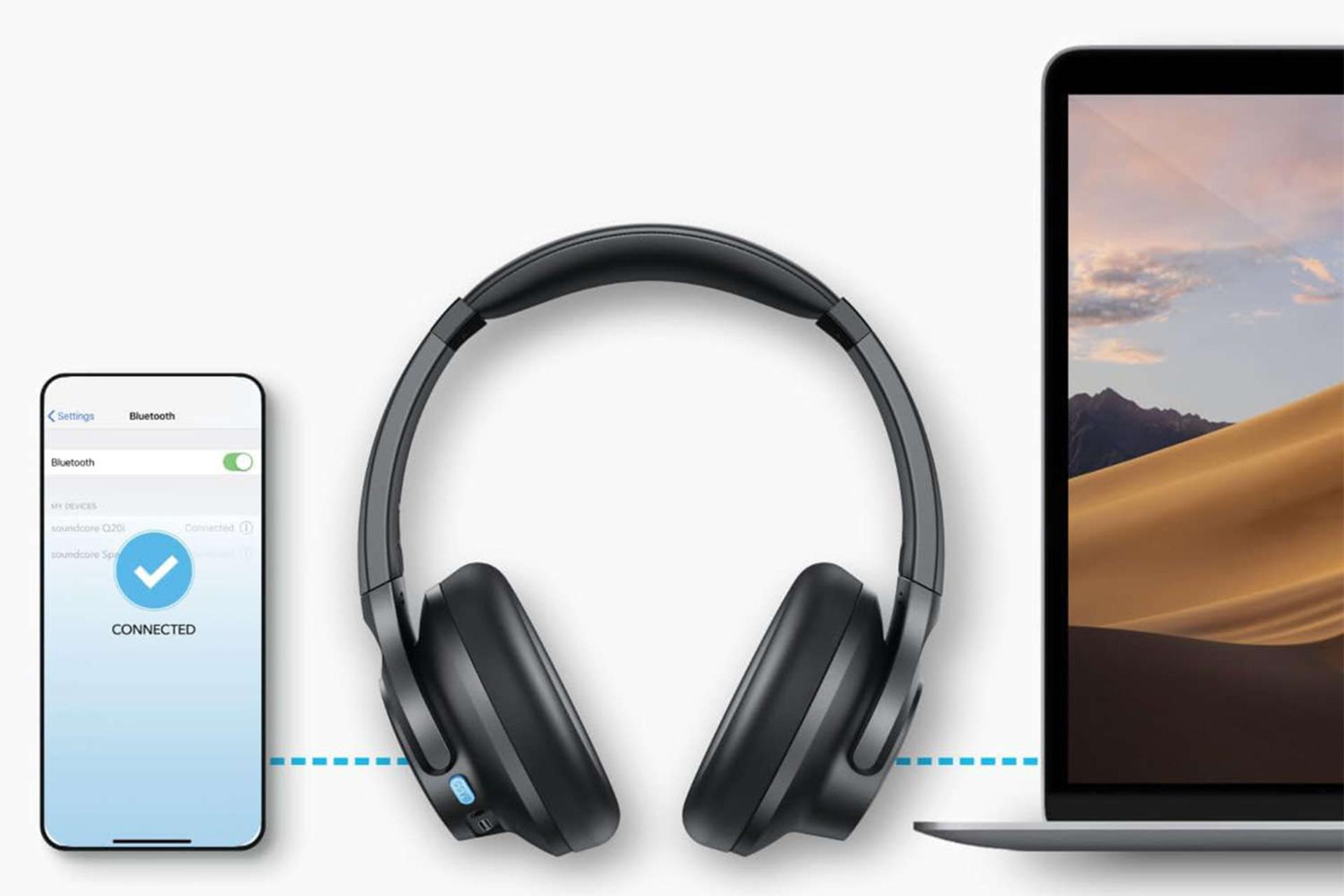 اتصال همزمان هدفون دور گوشی انکر SoundCore Q11i