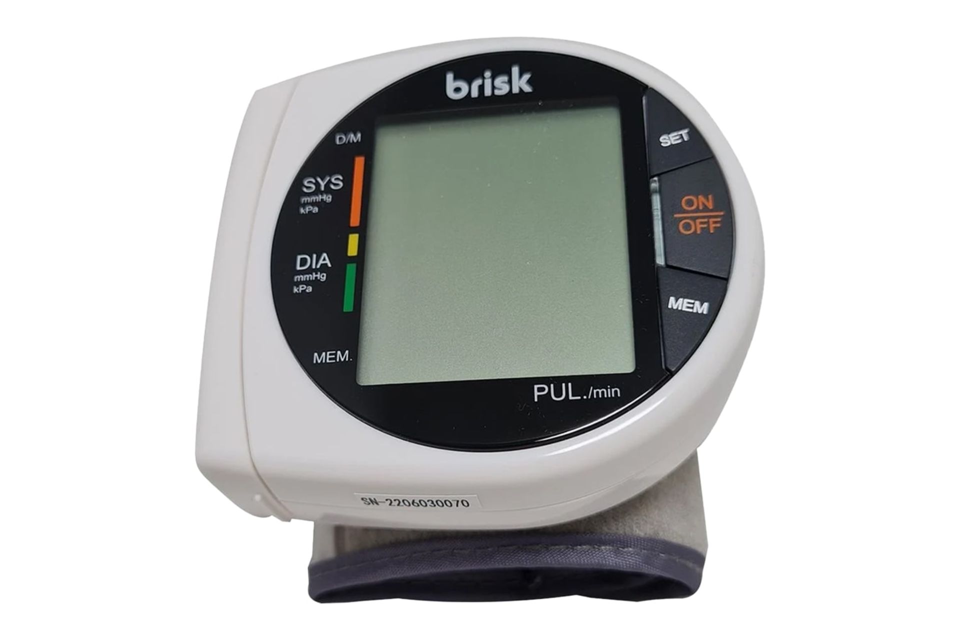 نمای کلی دستگاه فشار خون بریسک PG-800A27 با نمایش کاف، لوگو و نمایشگر