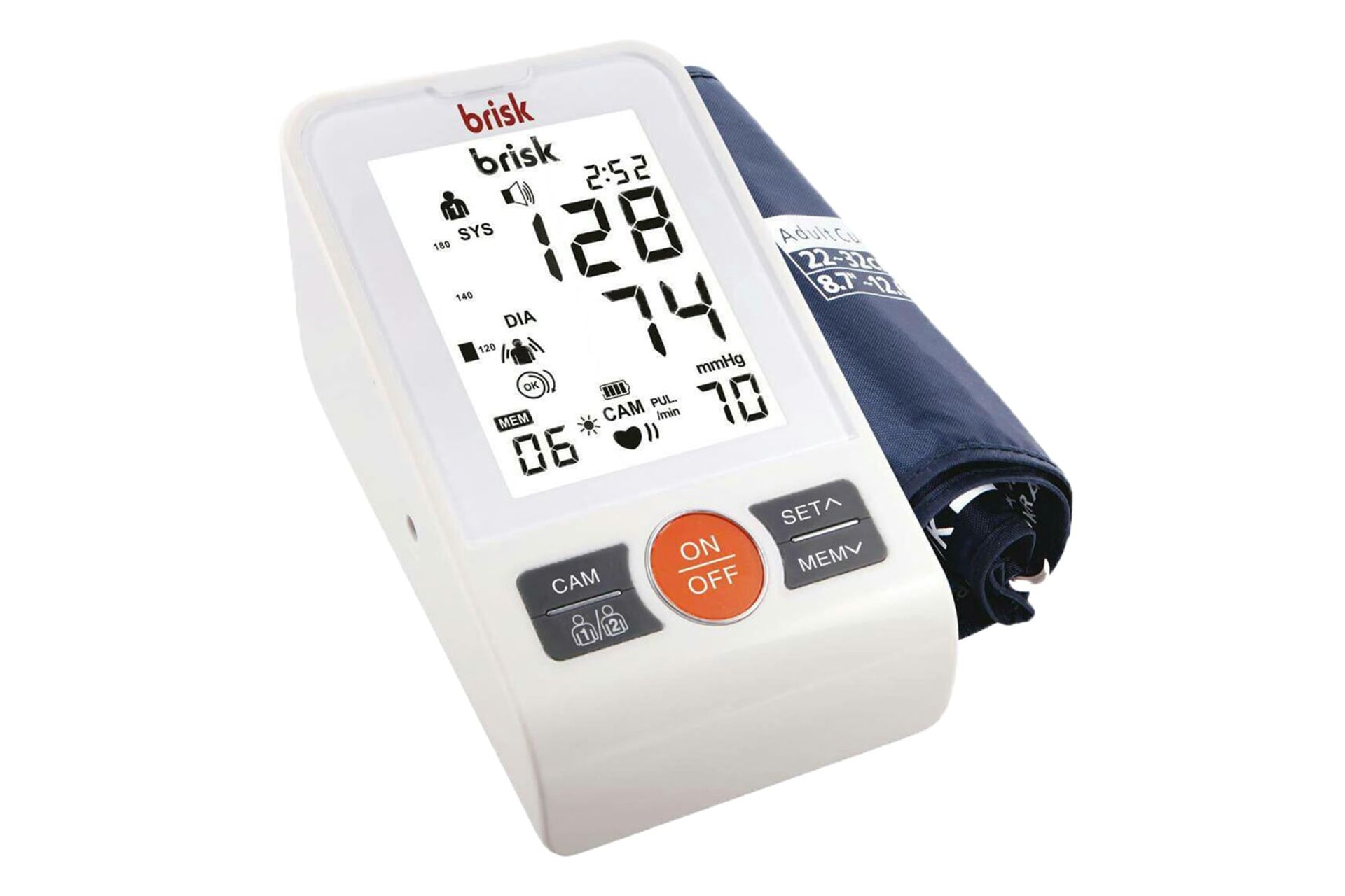 نمای کلی دستگاه فشار خون بریسک PG-800B16 با نمایش کاف، لوگو و نمایشگر