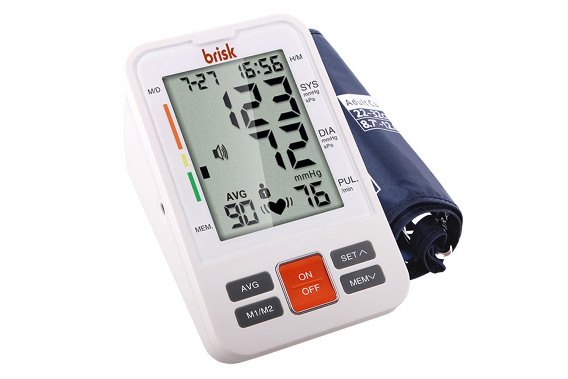 نمای کلی دستگاه فشار خون بریسک PG-800B22 با نمایش کاف، لوگو و نمایشگر