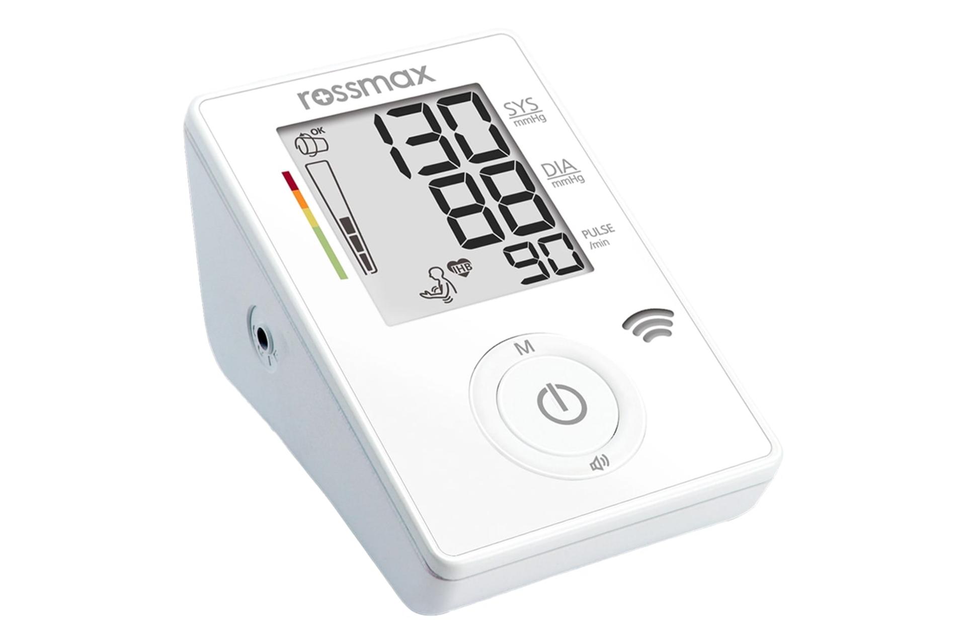 نمای نیمرخ دستگاه فشار خون رز مکس CF175f با نمایش لبه سمت چپ، لوگو و نمایشگر