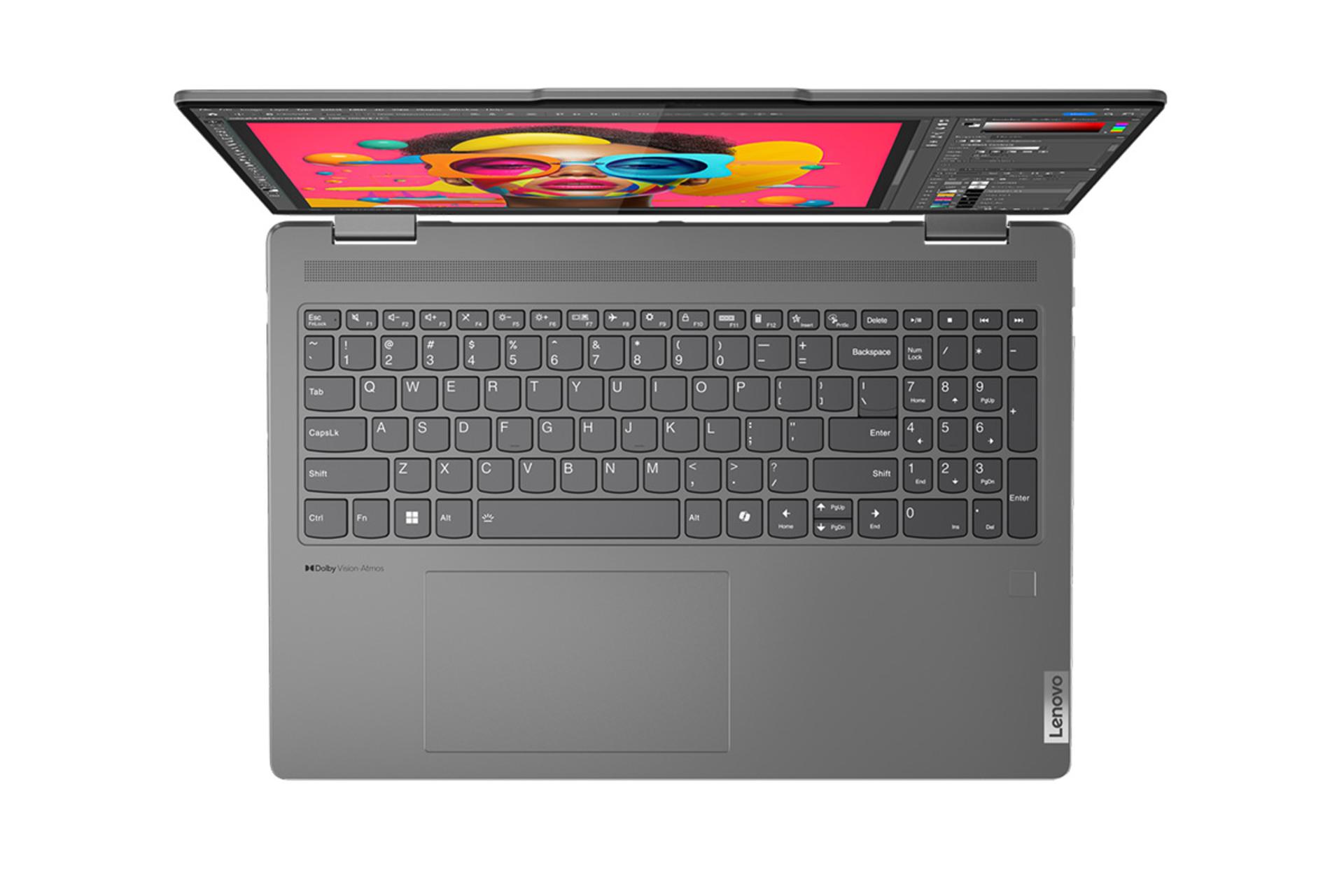 لپ تاپ لنوو Lenovo Yoga 7 2-in-1 16IML9 نمای بالا و کیبورد