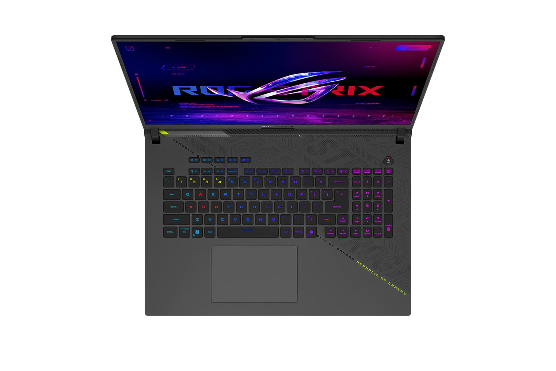 لپ تاپ ایسوس ASUS ROG Strix G18 G814 2025 نمای بالا و کیبورد