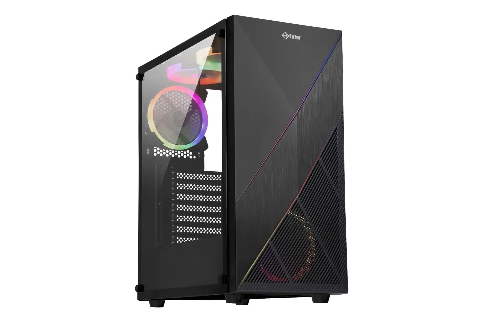 نیمرخ پنل جلوی کیس کامپیوتر فاطر FG-520B با نمایش پنل سمت چپ و لوگو