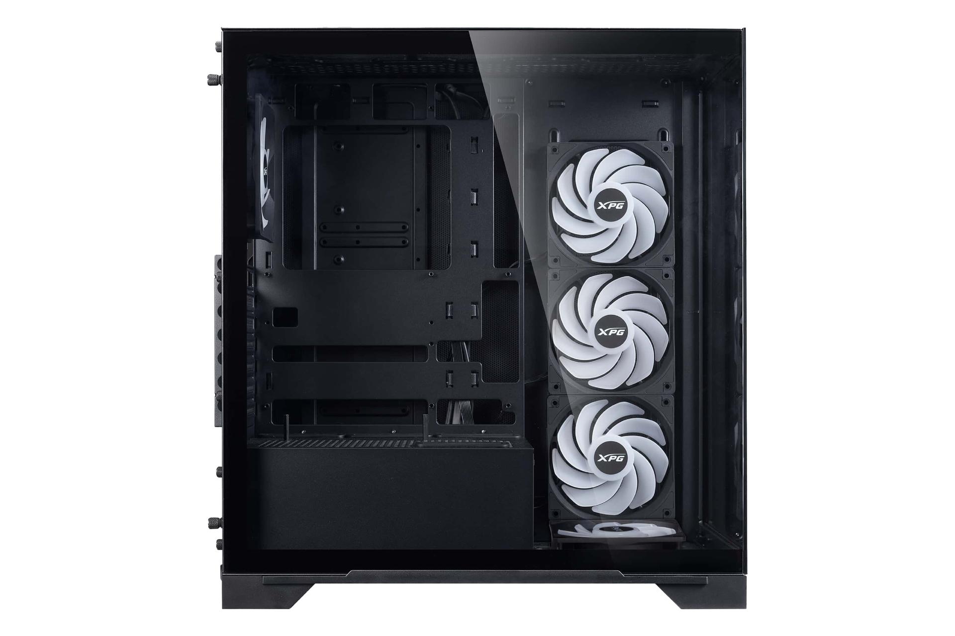 نمای داخلی پنل سمت چپ کیس کامپیوتر ای دیتا XPG INVADER X BTF با نمایش محل نصب مادربرد رنگ مشکی