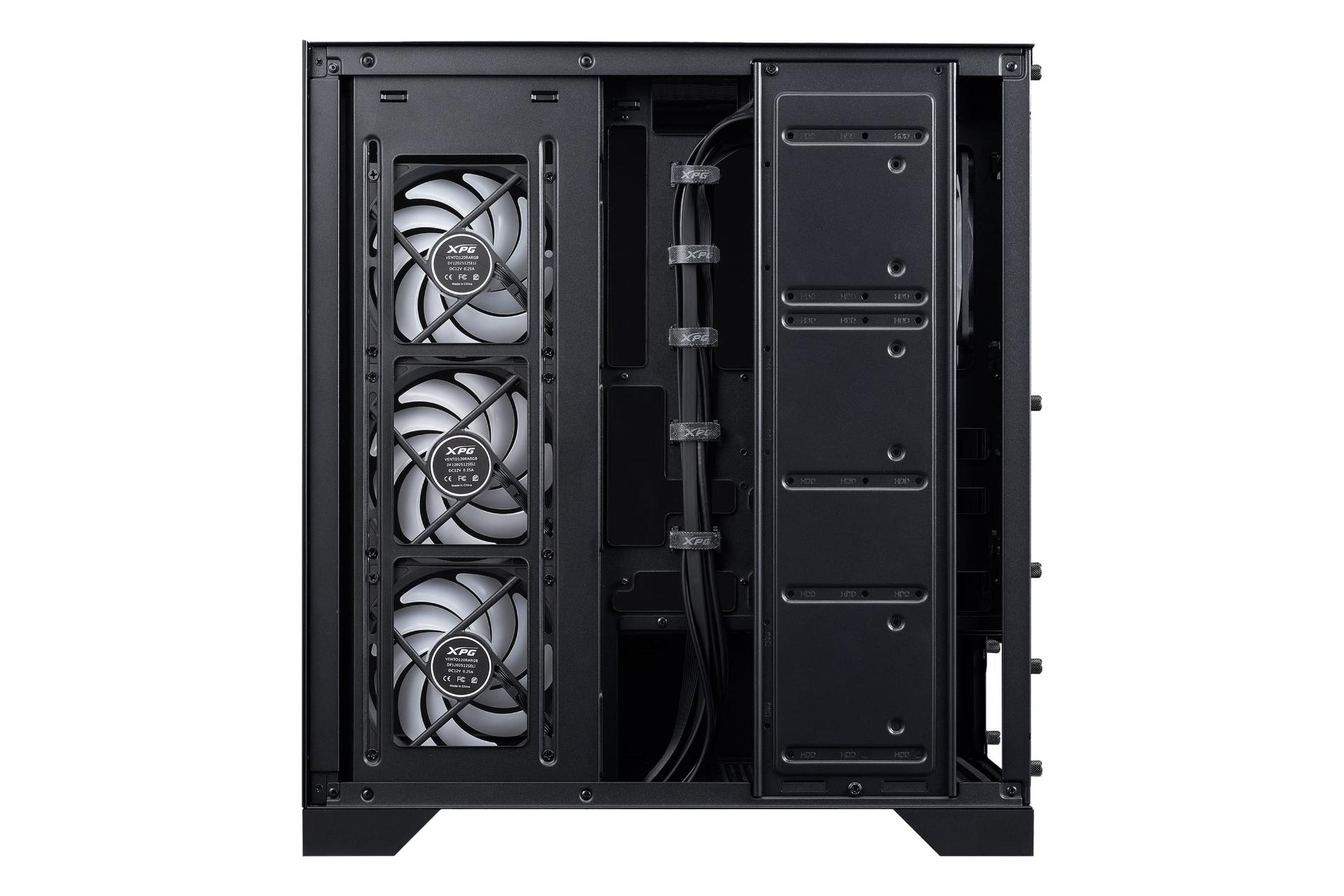 نمای داخلی پنل سمت راست کیس کامپیوتر ای دیتا XPG INVADER X BTF با نمایش محل نصب پاور رنگ مشکی