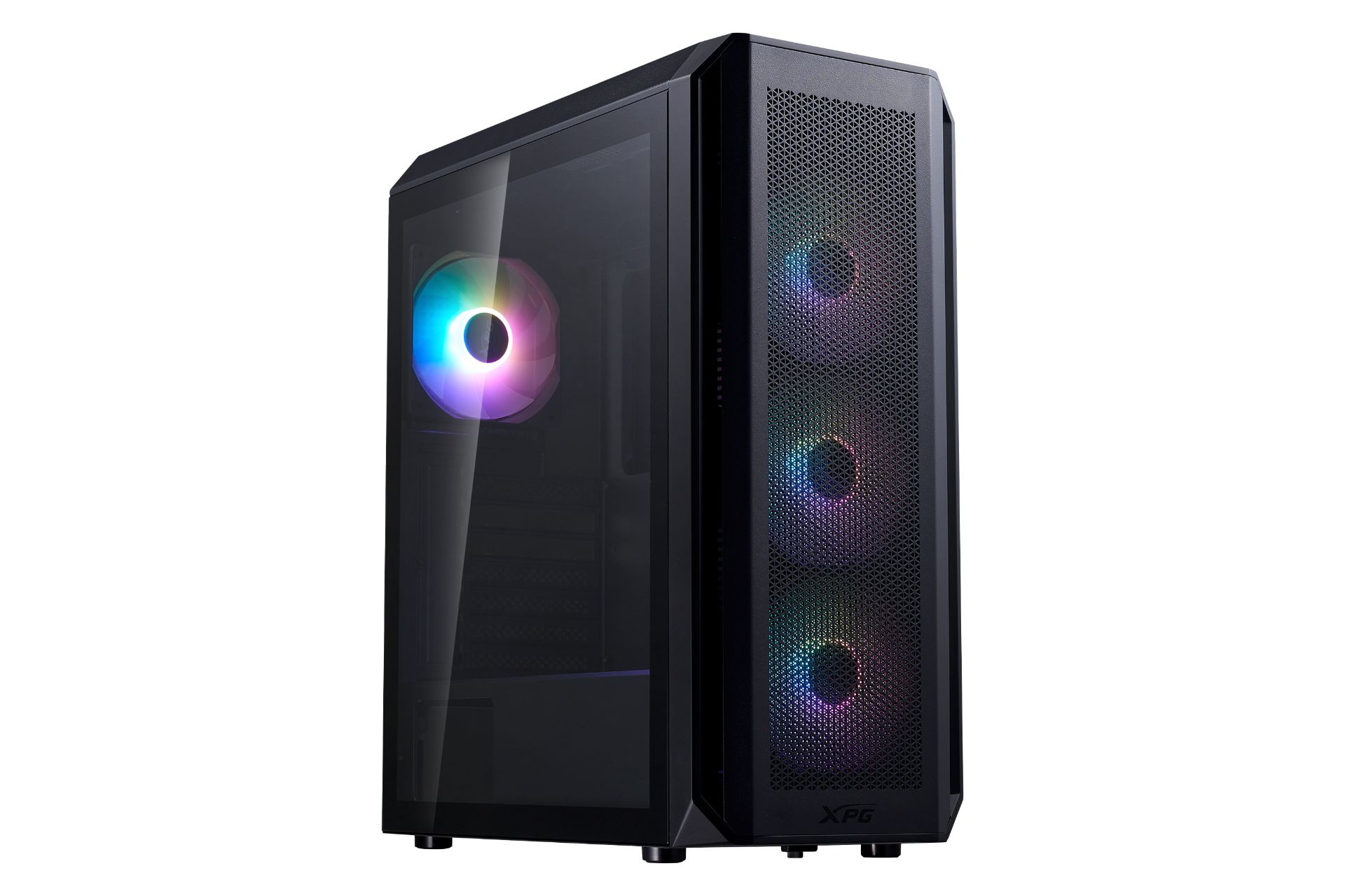 نمای نیمرخ کیس کامپیوتر ای دیتا XPG VALOR AIR PLUS با نمایش پنل جلو و سمت چپ رنگ مشکی