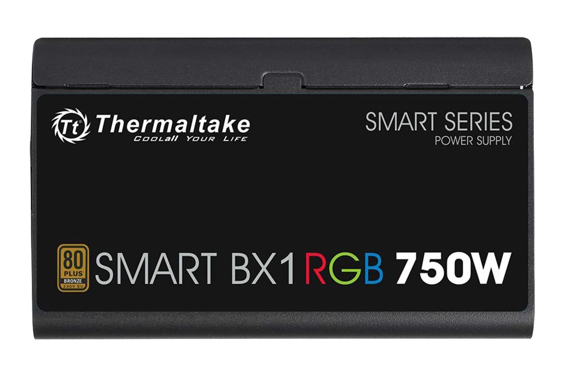 نمای پنل کناری پاور کامپیوتر ترمالتیک Smart BX1 RGB با توان 750 وات با نمایش لوگو