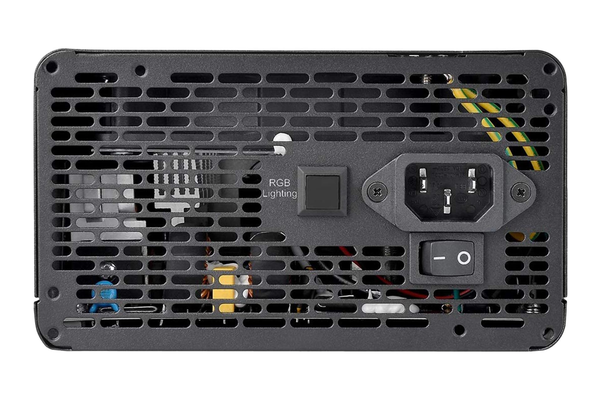 نمای پنل پشت پاور کامپیوتر ترمالتیک Smart BX1 RGB با توان 750 وات با نمایش درگاه و سوییچ برق