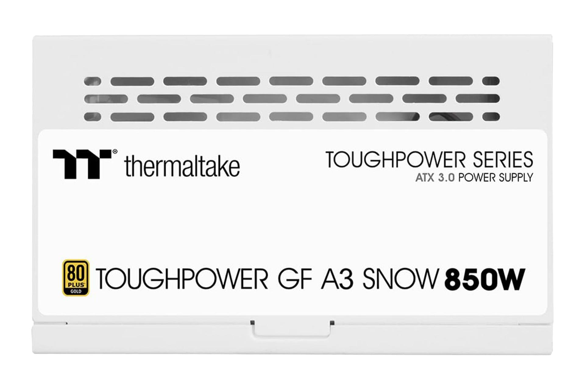 نمای پنل کناری پاور کامپیوتر ترمالتیک Toughpower GF A3 Snow - TT Premium Edition با توان 850 وات با نمایش لوگو