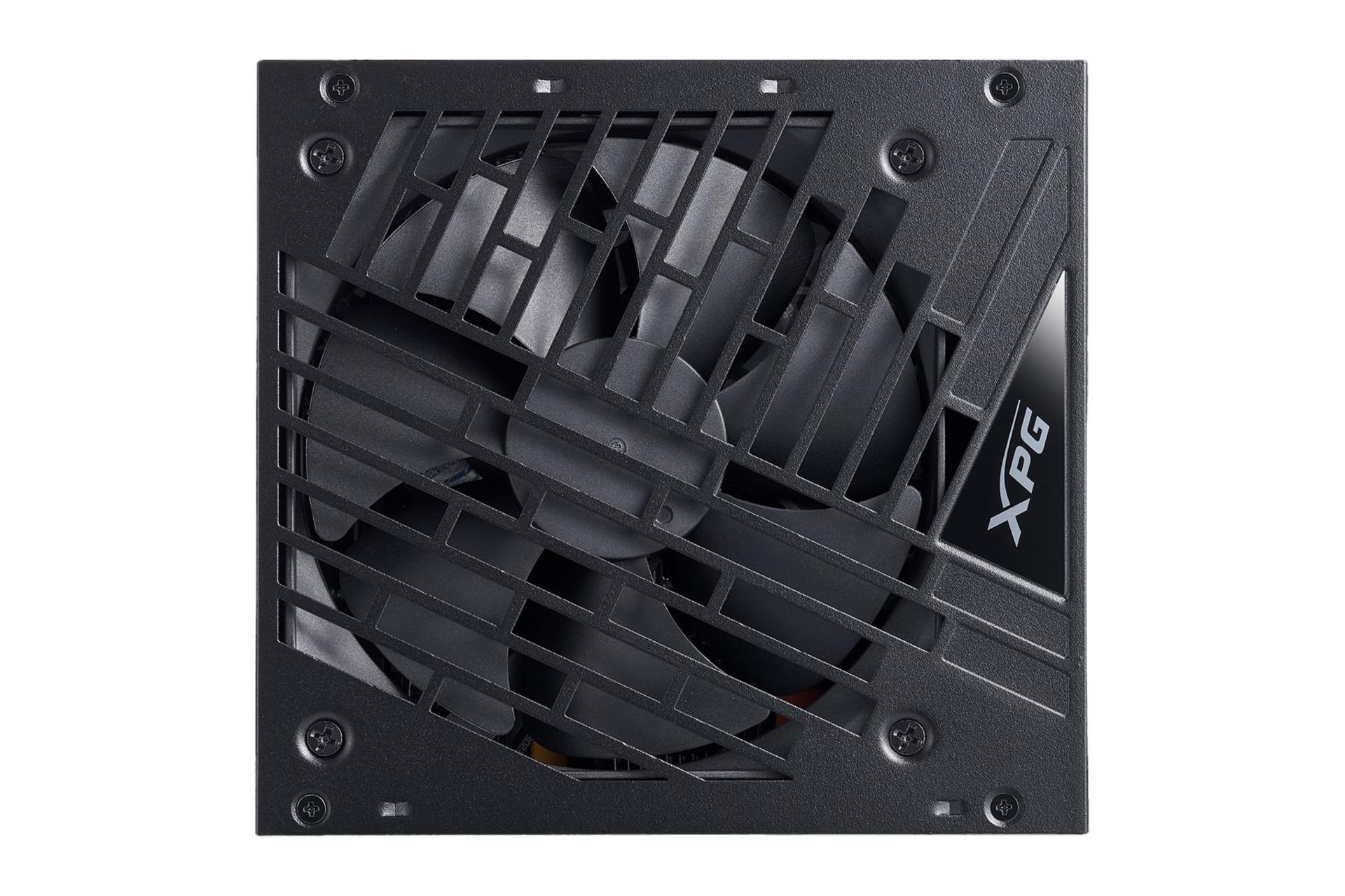 نمای پنل زیر پاور کامپیوتر ای دیتا XPG CORE REACTOR II VE با توان 750 وات با نمایش فن و لوگو