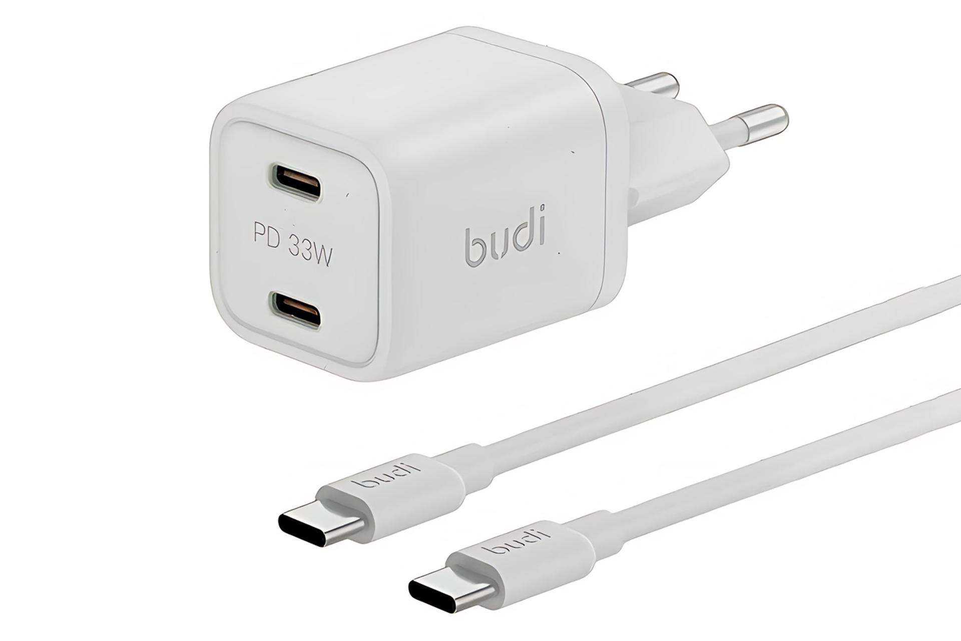 نمای کناری شارژر بودی Budi AC016RETTW With Type-C Cable