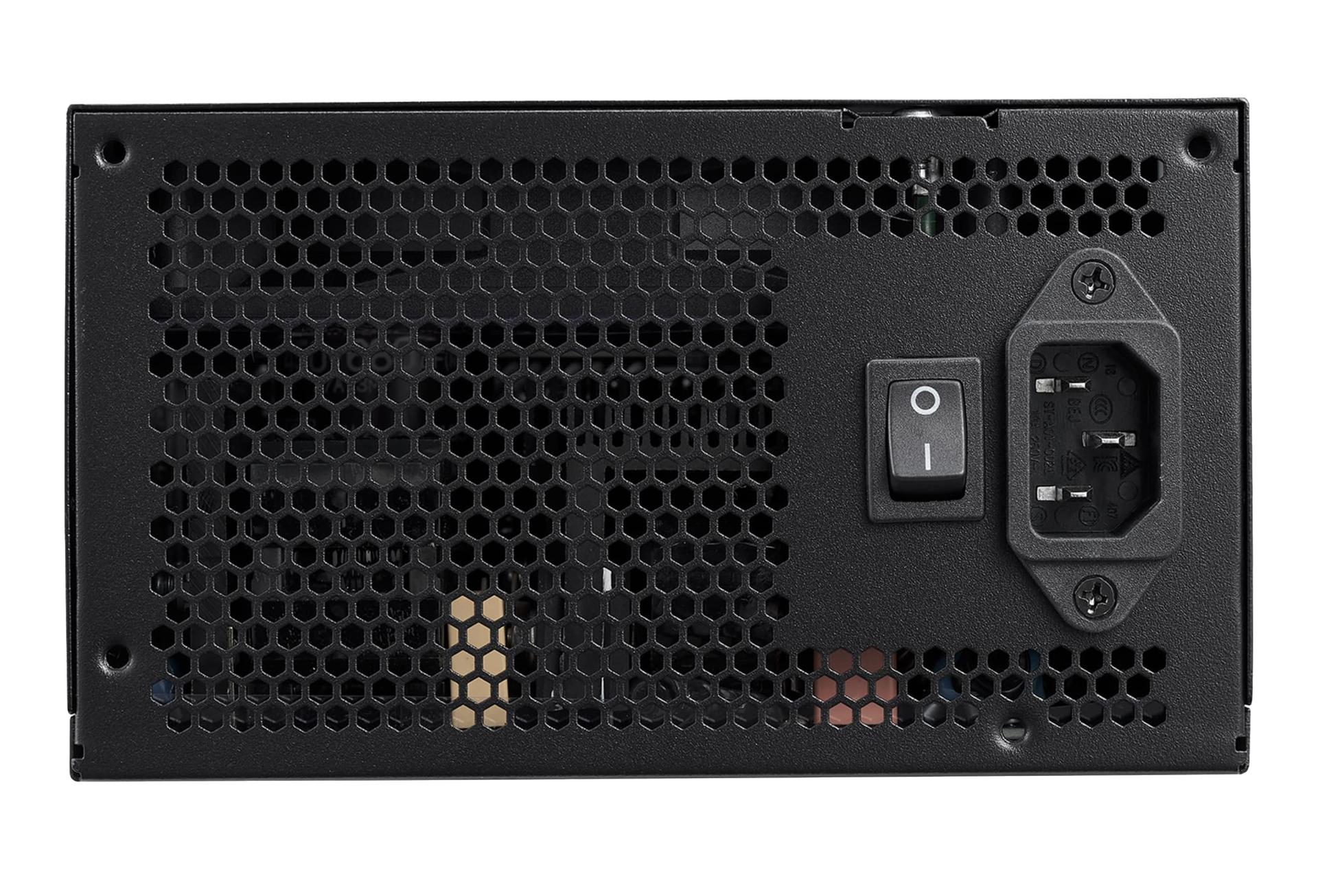 نمای پنل پشت پاور کامپیوتر ای دیتا XPG CORE REACTOR II با توان 850 وات با نمایش درگاه و سوییچ برق