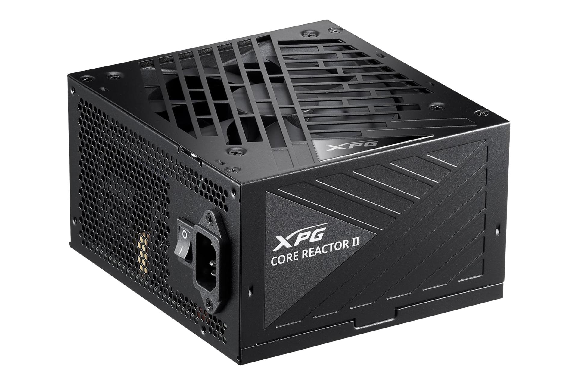 نمای نیمرخ پاور کامپیوتر ای دیتا XPG CORE REACTOR II با توان 850 وات با نمایش پنل کناری، زیر و پشت رنگ مشکی