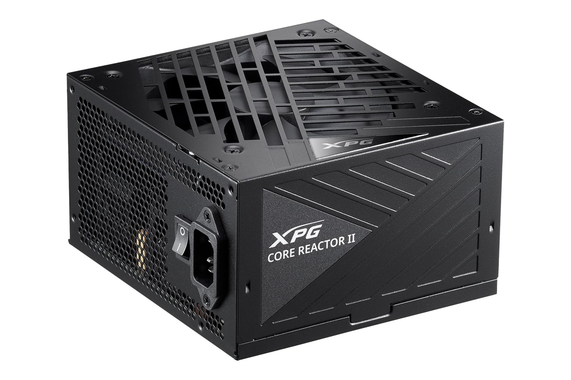 نمای نیمرخ پاور کامپیوتر ای دیتا XPG CORE REACTOR II با توان 750 وات با نمایش پنل کناری، زیر و پشت رنگ مشکی