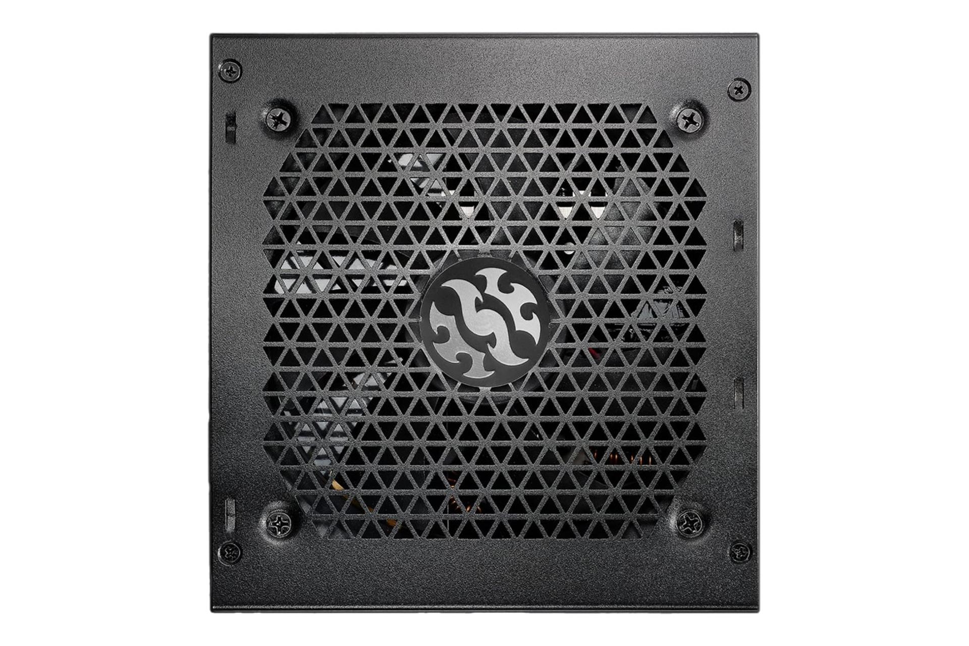 نمای پنل زیر پاور کامپیوتر ای دیتا XPG PYLON با توان 650 وات با نمایش فن و لوگو