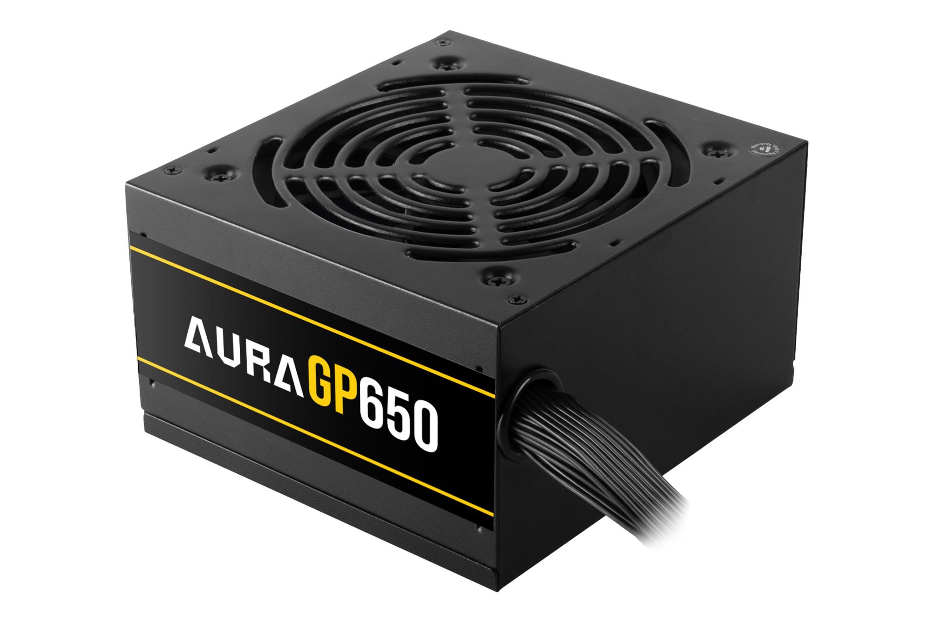 نمای نیمرخ پاور کامپیوتر گیم دیاس AURA GP650 با توان 650 وات با نمایش کابل‌های پنل پشت