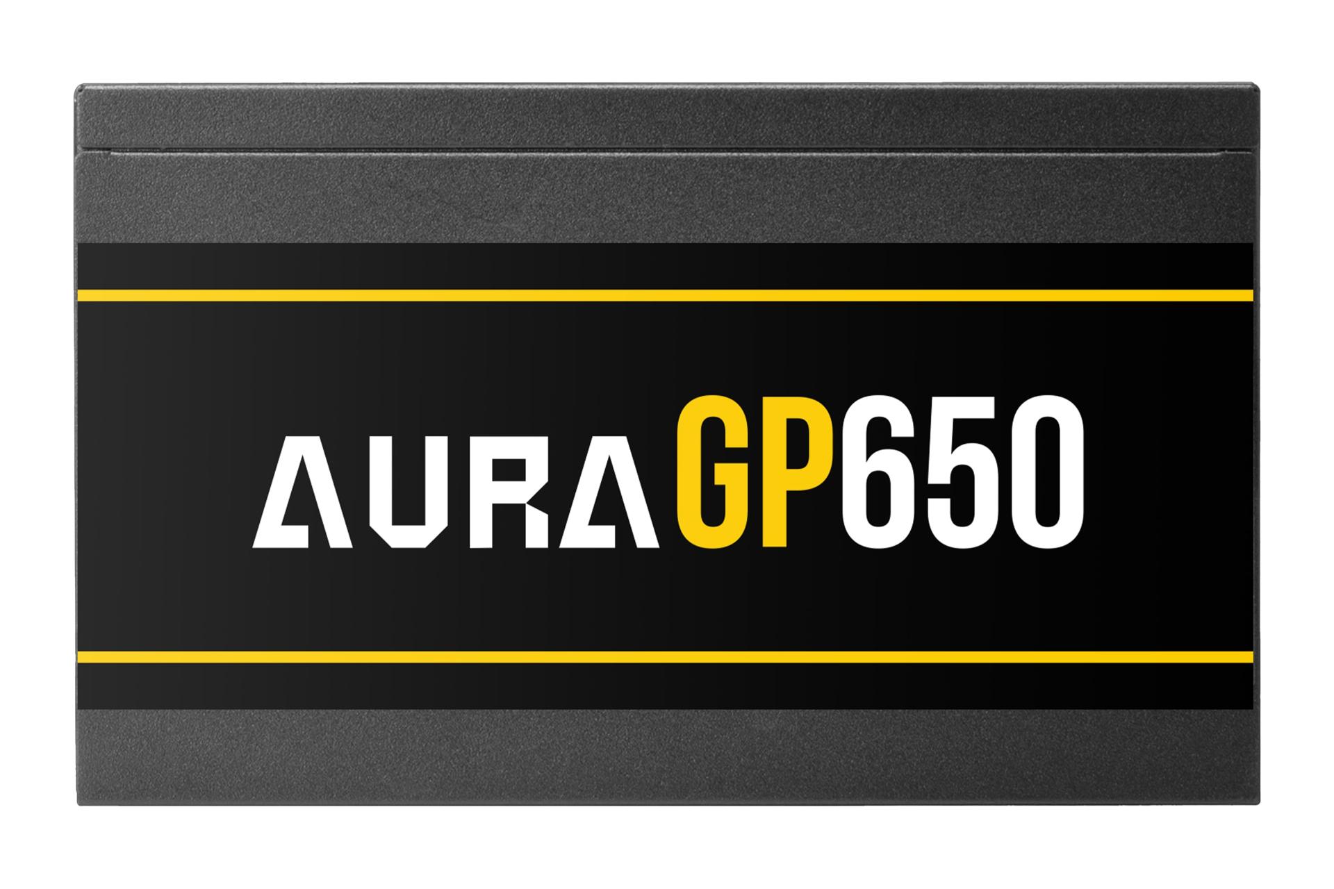 نمای پنل کناری پاور کامپیوتر گیم دیاس AURA GP650 با توان 650 وات با نمایش لوگو
