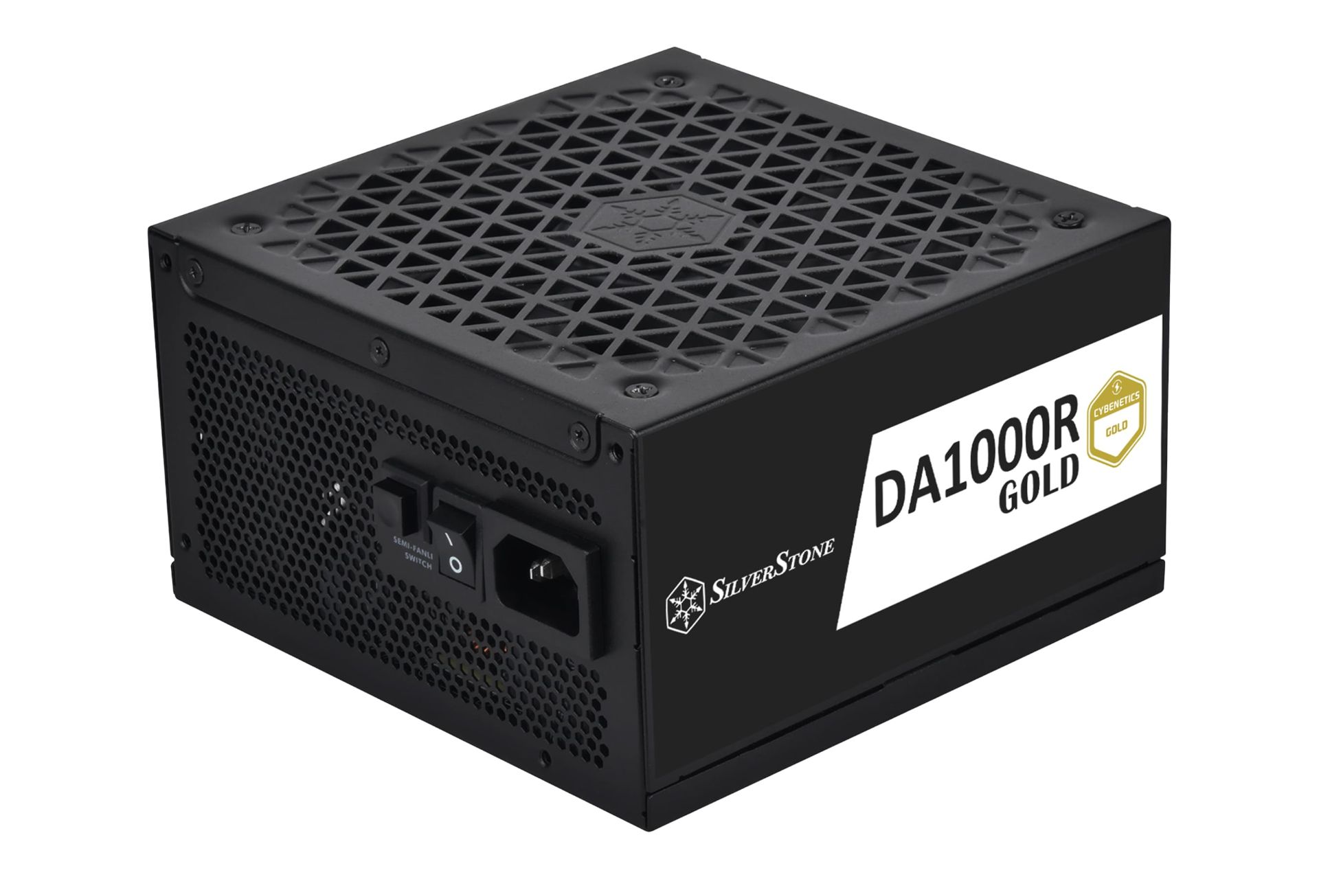 نمای نیمرخ پاور کامپیوتر سیلور استون DA1000R Gold با توان 1000 وات با نمایش پنل کناری، پشت و فن