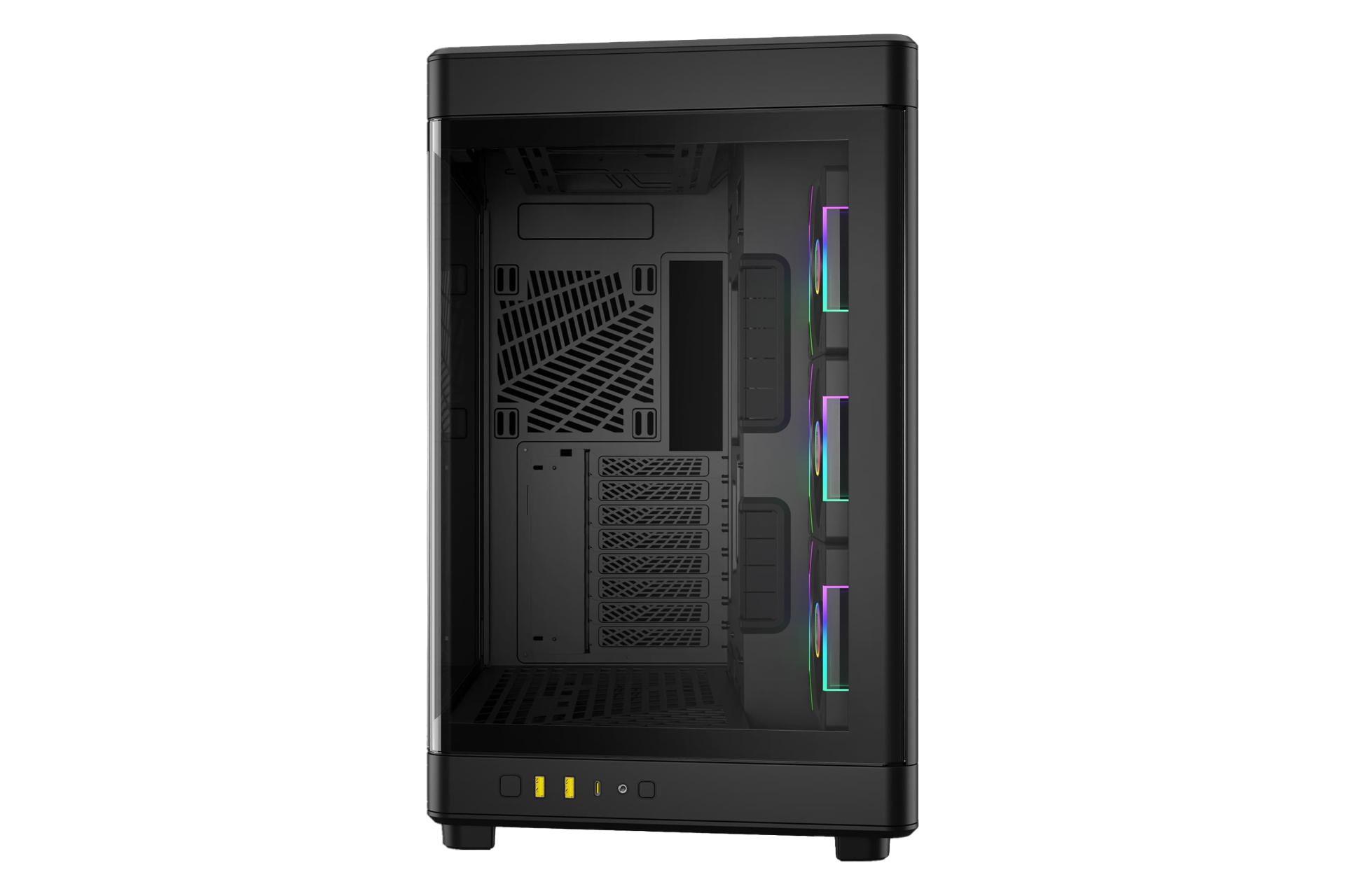 نمای پنل جلوی کیس کامپیوتر گیم دیاس NESO P1 PRO با نمایش درگاه‌ها رنگ مشکی