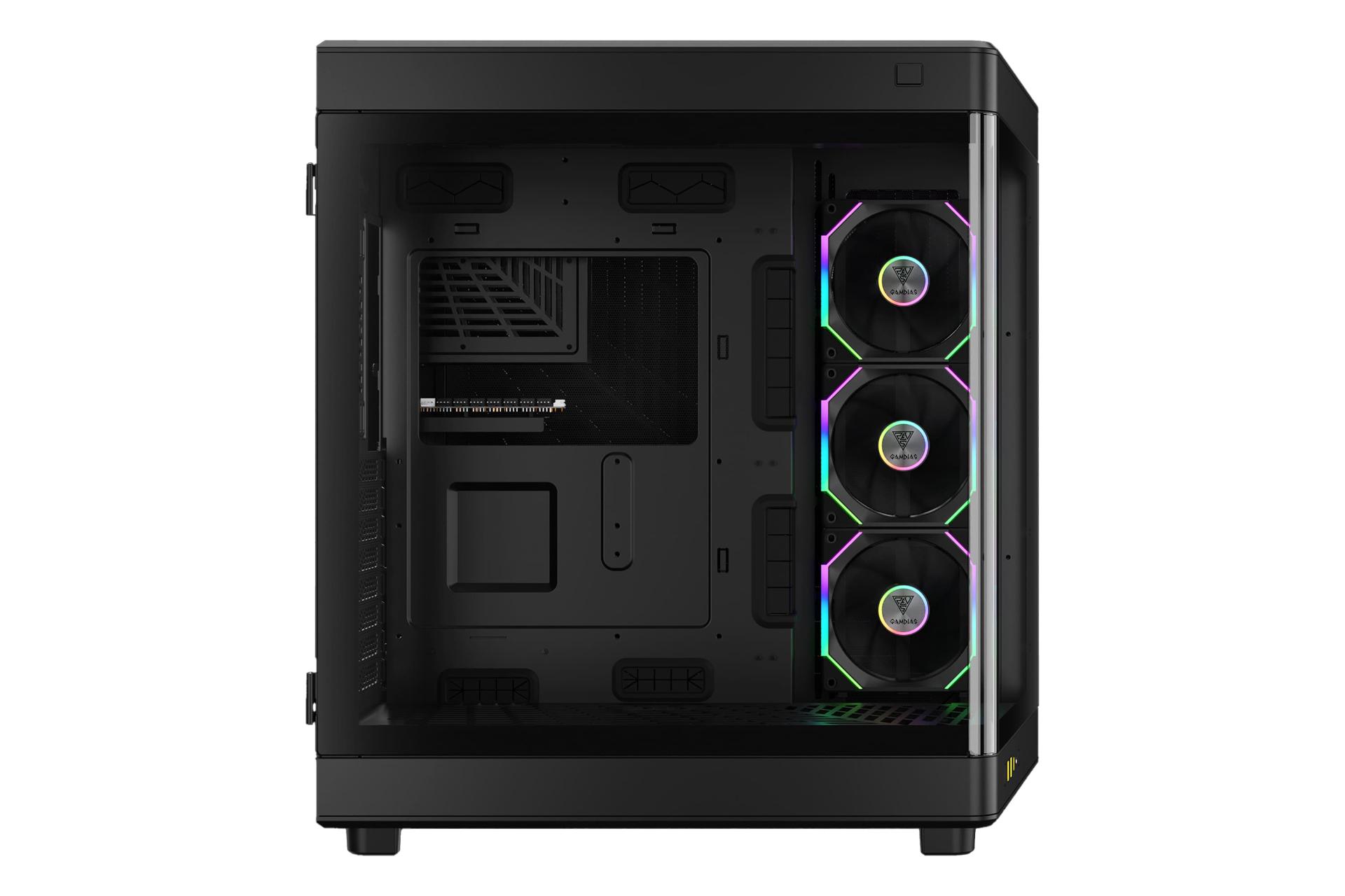 نمای داخلی پنل سمت چپ کیس کامپیوتر گیم دیاس NESO P1 PRO با نمایش محل نصب مادربرد رنگ مشکی