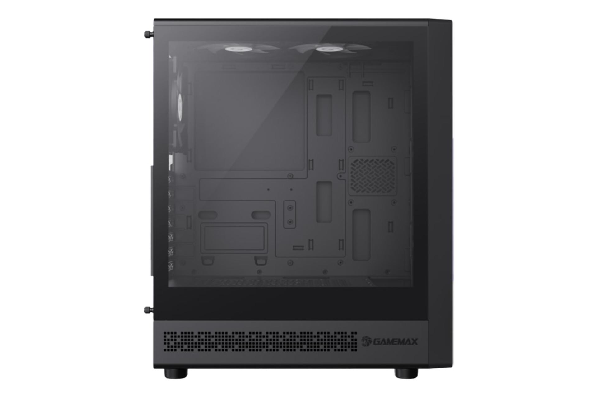 نمای داخلی پنل سمت چپ کیس کامپیوتر گیم‌ مکس Storm 2 AB با نمایش محل نصب مادربرد رنگ مشکی