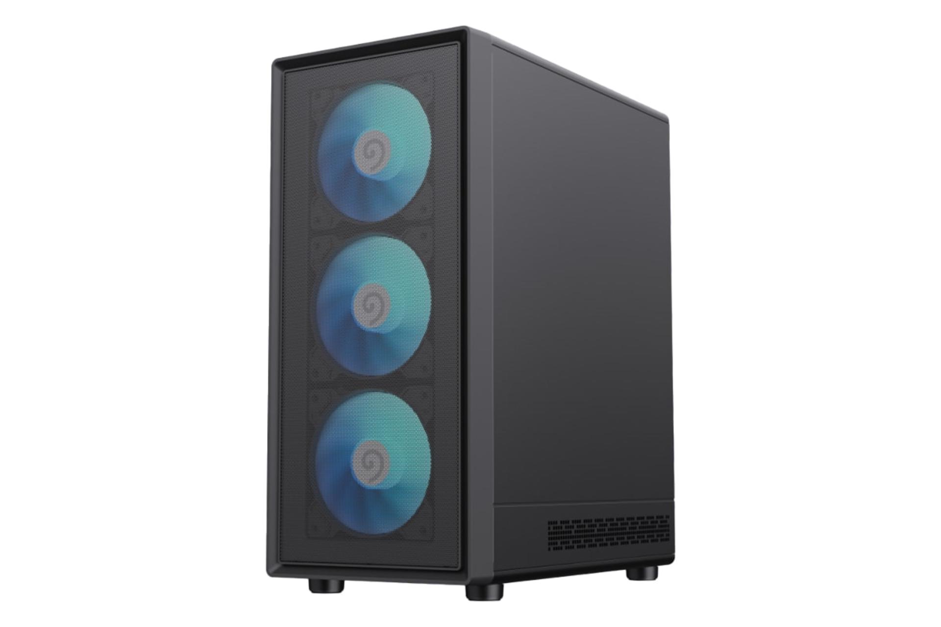 نمای نیمرخ کیس کامپیوتر گیم‌ مکس Storm 2 AB با نمایش پنل جلو و سمت راست رنگ مشکی