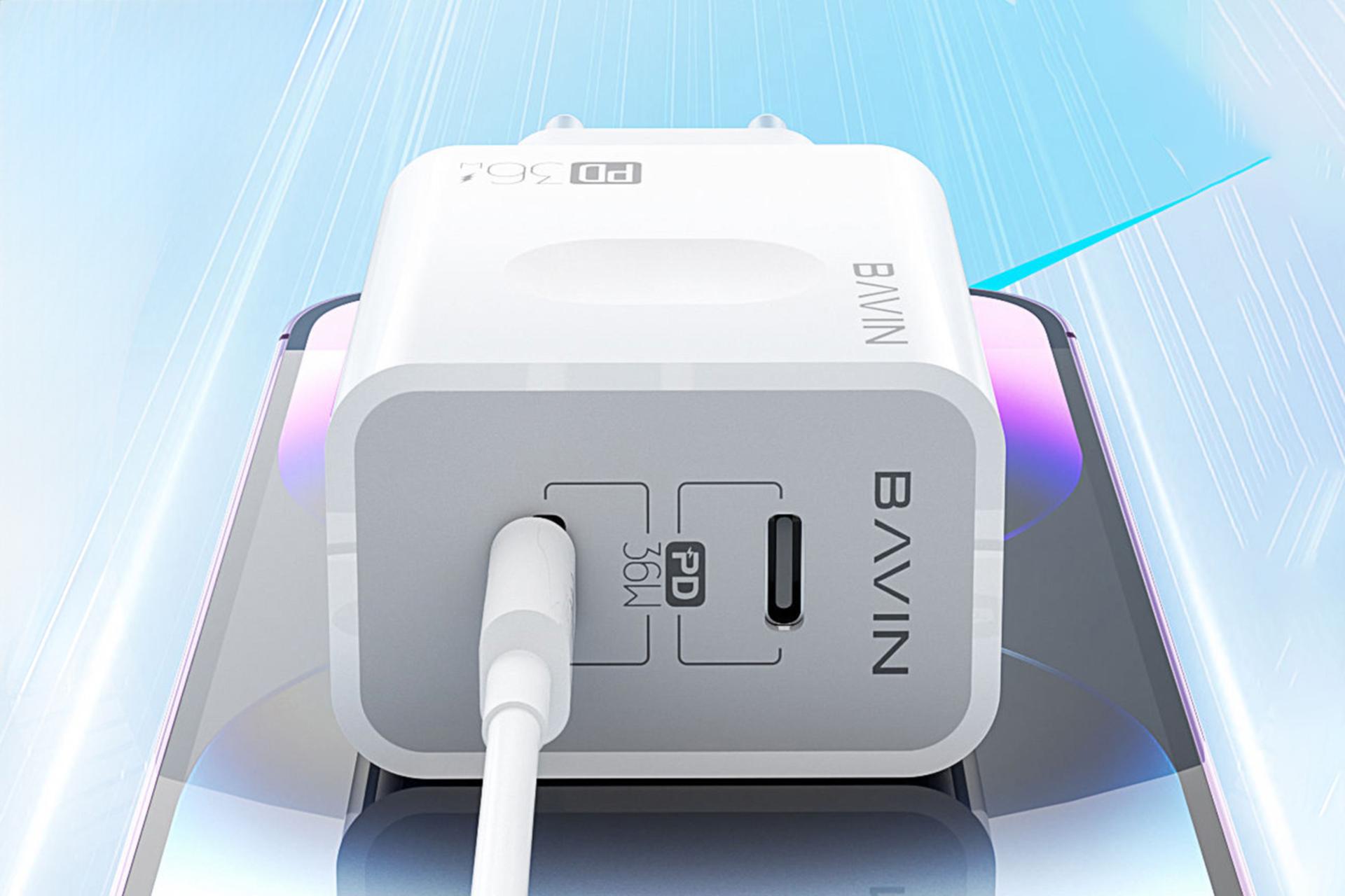 نمای پشتی شارژر باوین Bavin PC859Y With Type-C Cable