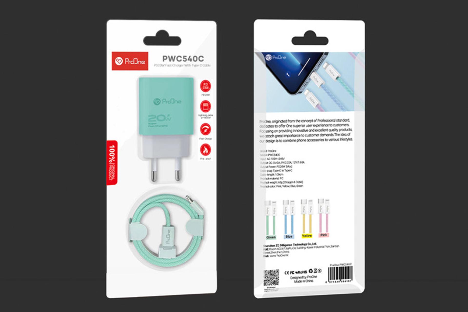 جعبه شارژر پرو وان ProOne PWC540C With Type-C Cable