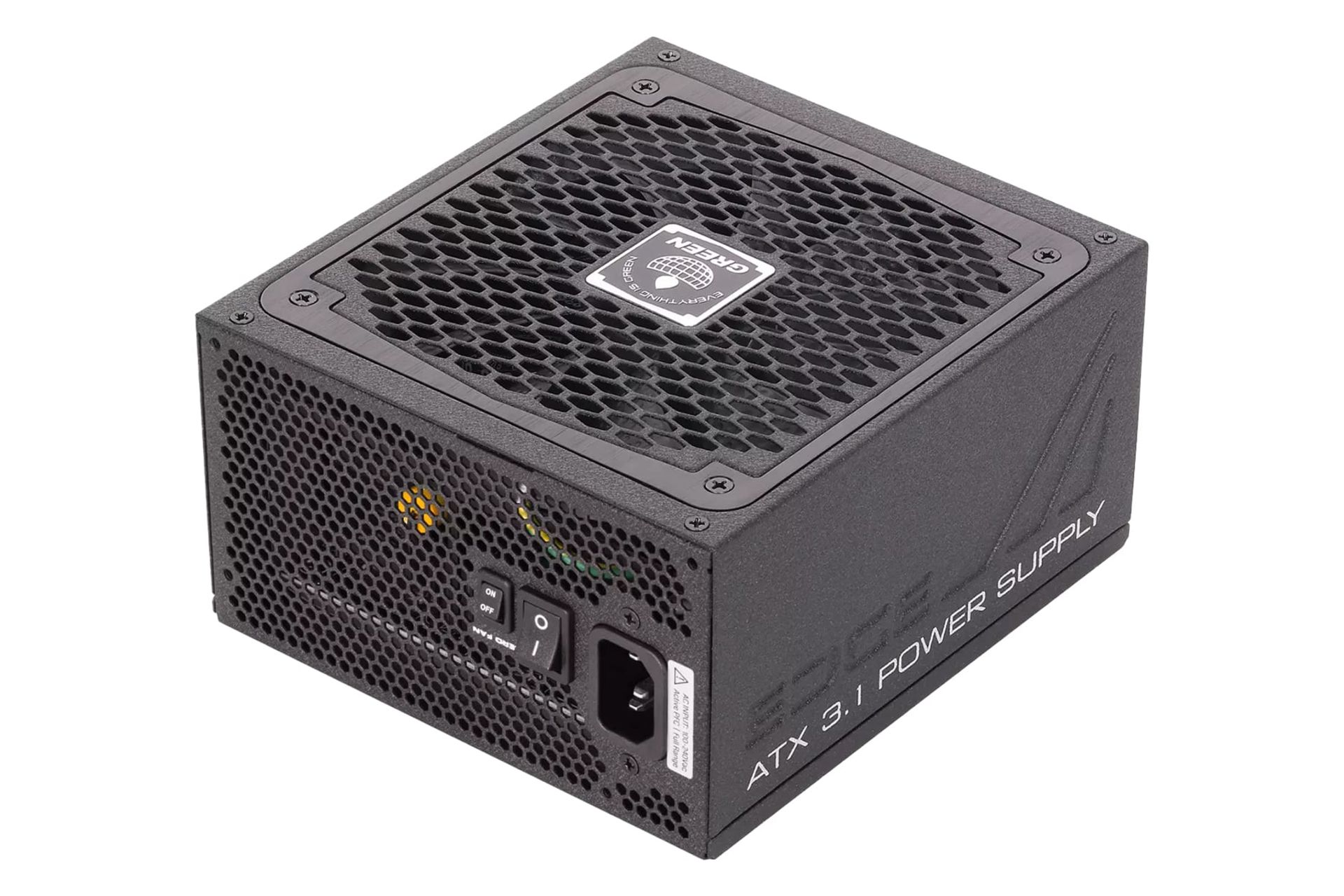 نمای نیمرخ پاور کامپیوتر گرین GP850B-EDGE با توان 850 وات با نمایش پنل کناری و پشت