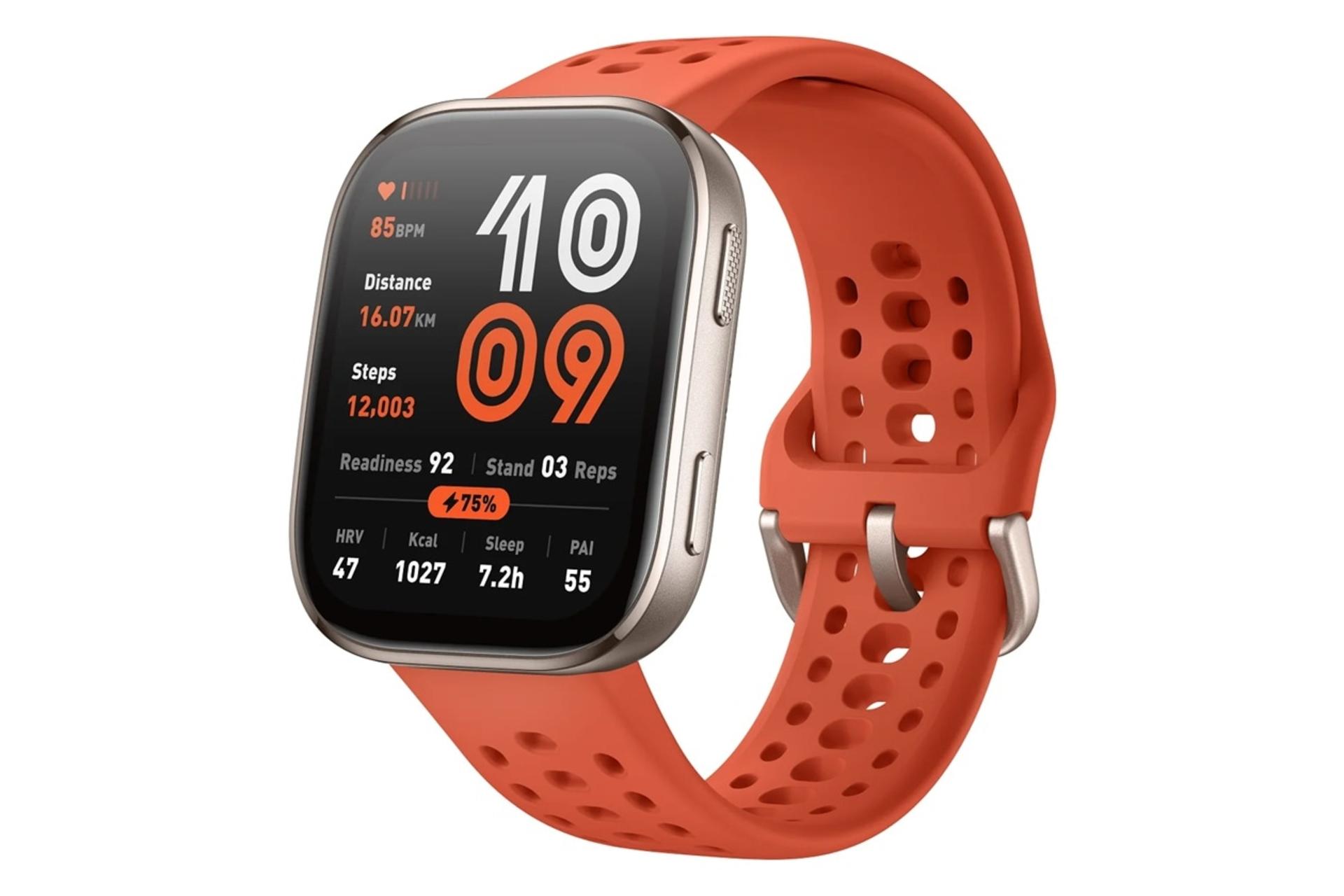 ساعت هوشمند امیزفیت Amazfit Bip 6 طلایی با بند قرمز